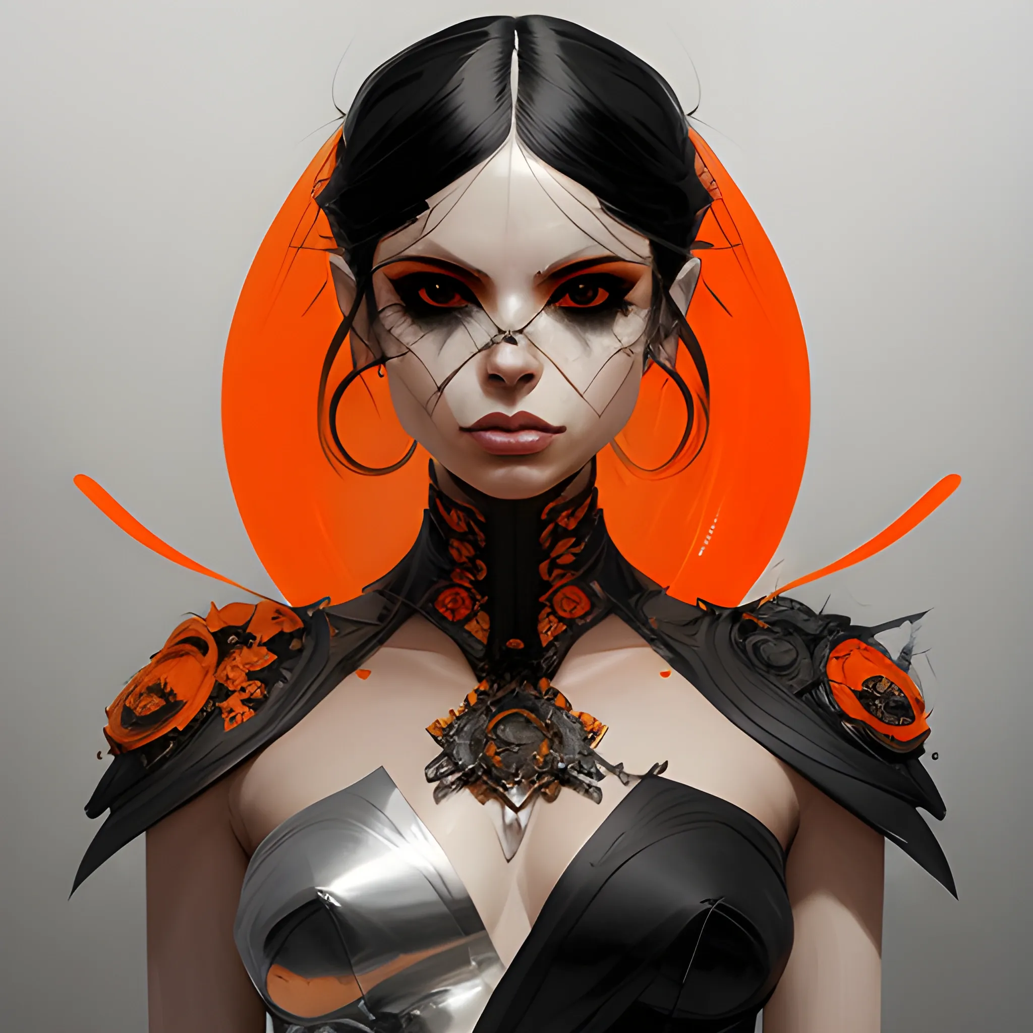 portrait of Dani Louise Bugeja Latin inspired fashion. Black and Orange palette. By Ruan Jia and Artgerm and Range Murata and WLOP and CLAMP. Key Art. Fantasy Illustration. award winning, Artstation, intricate details, realistic, Hyperdetailed, 8k resolution.