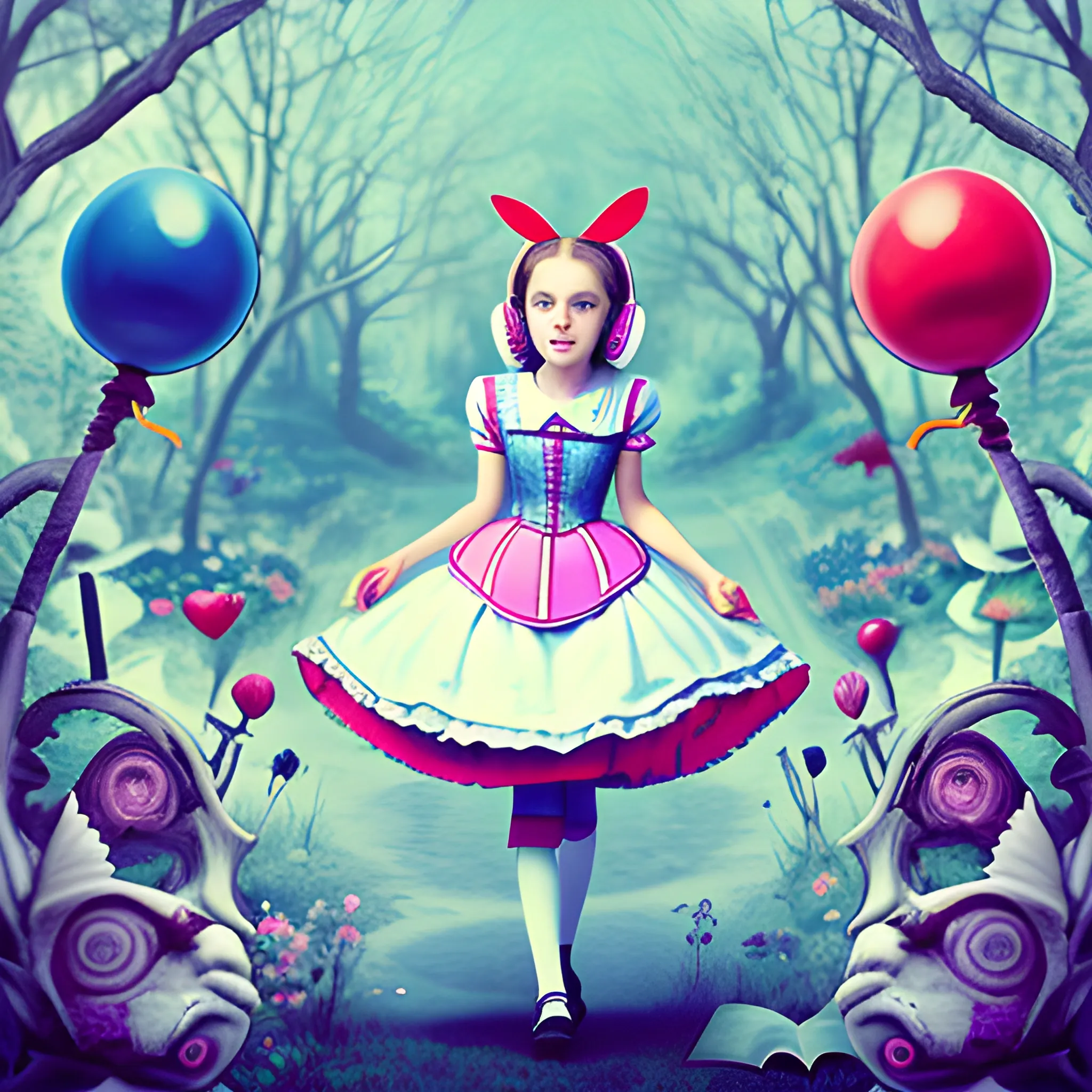 alice in wonderland with headphones