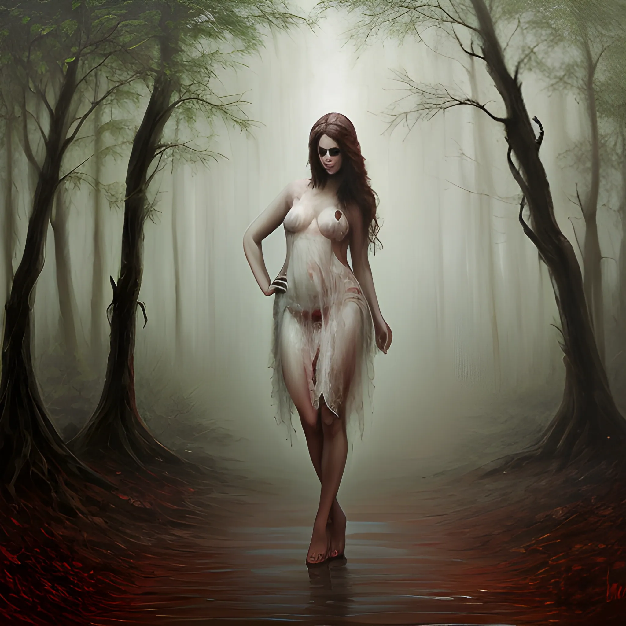 Criatura en bosque con aspecto demoniaco neblina y cuerpo de alce Oil Painting