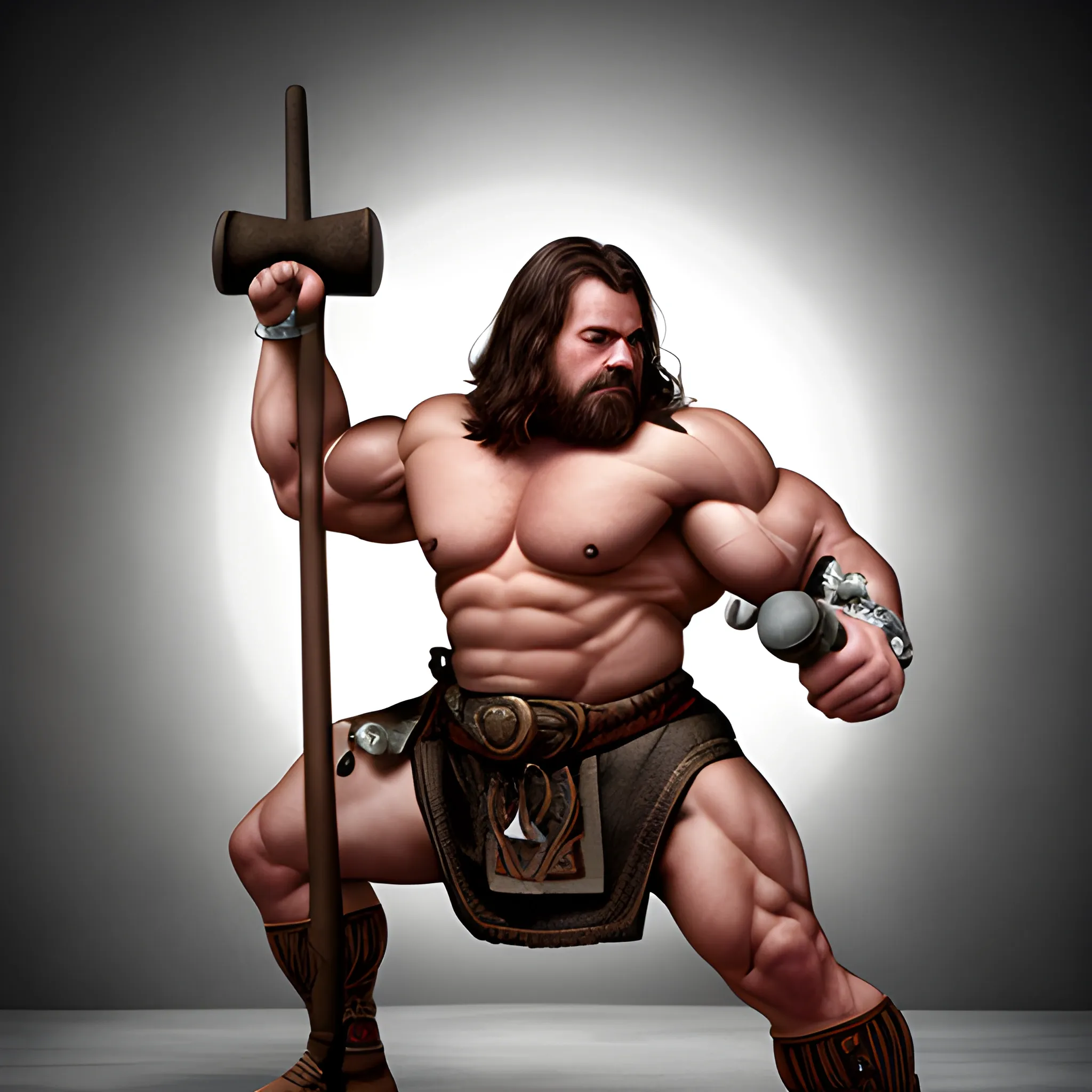 A muscular agebt witha mystical hammer
