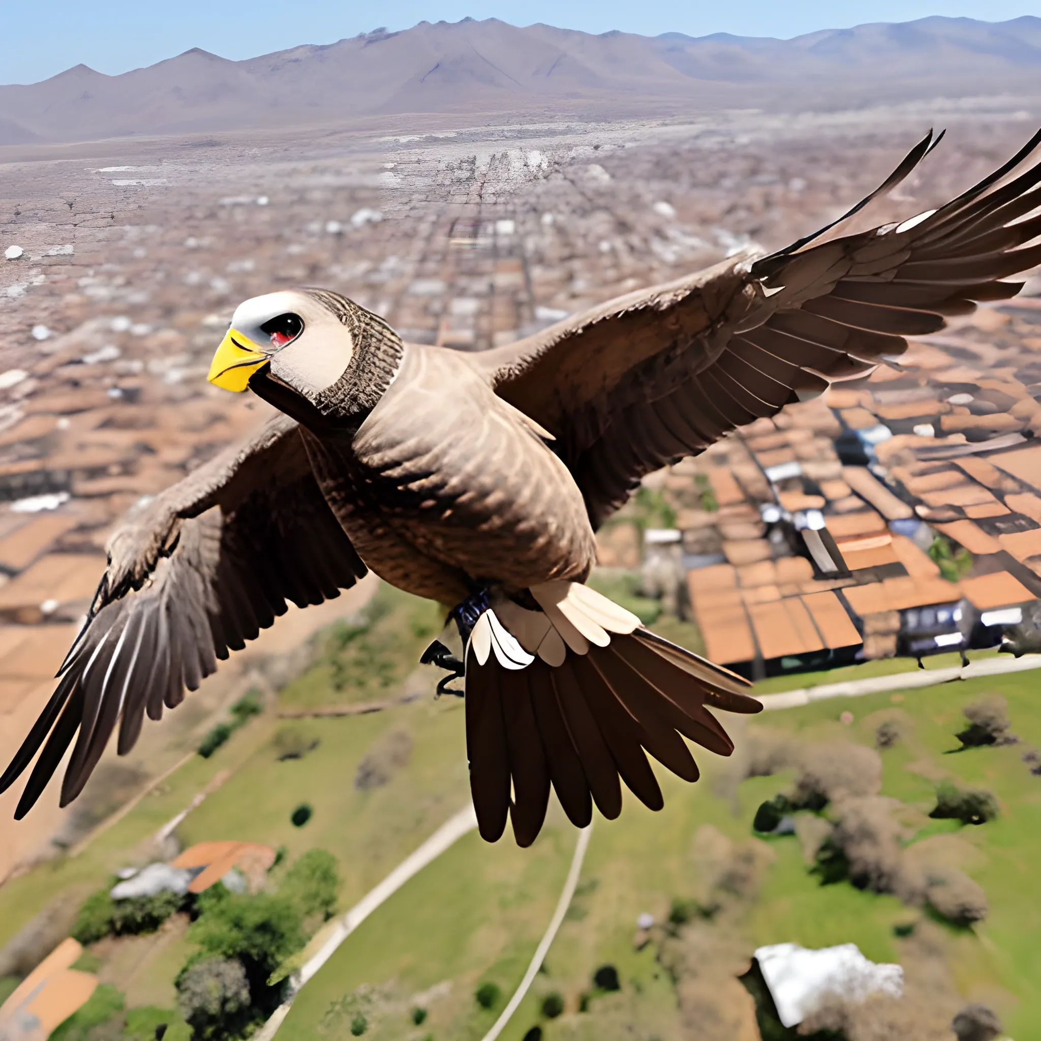 hombre volando sobre una paloma gigante