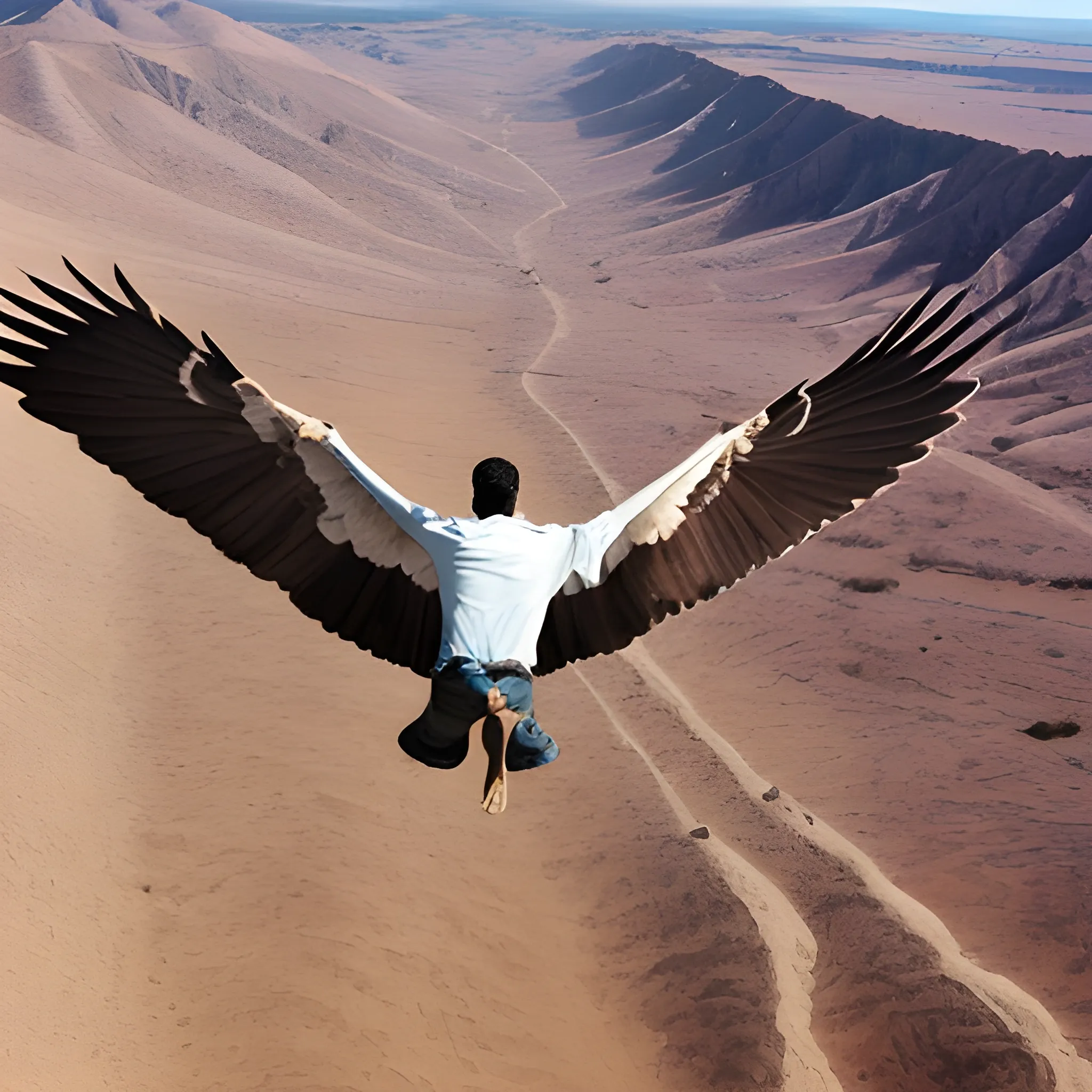 hombre volando sobre una paloma gigante