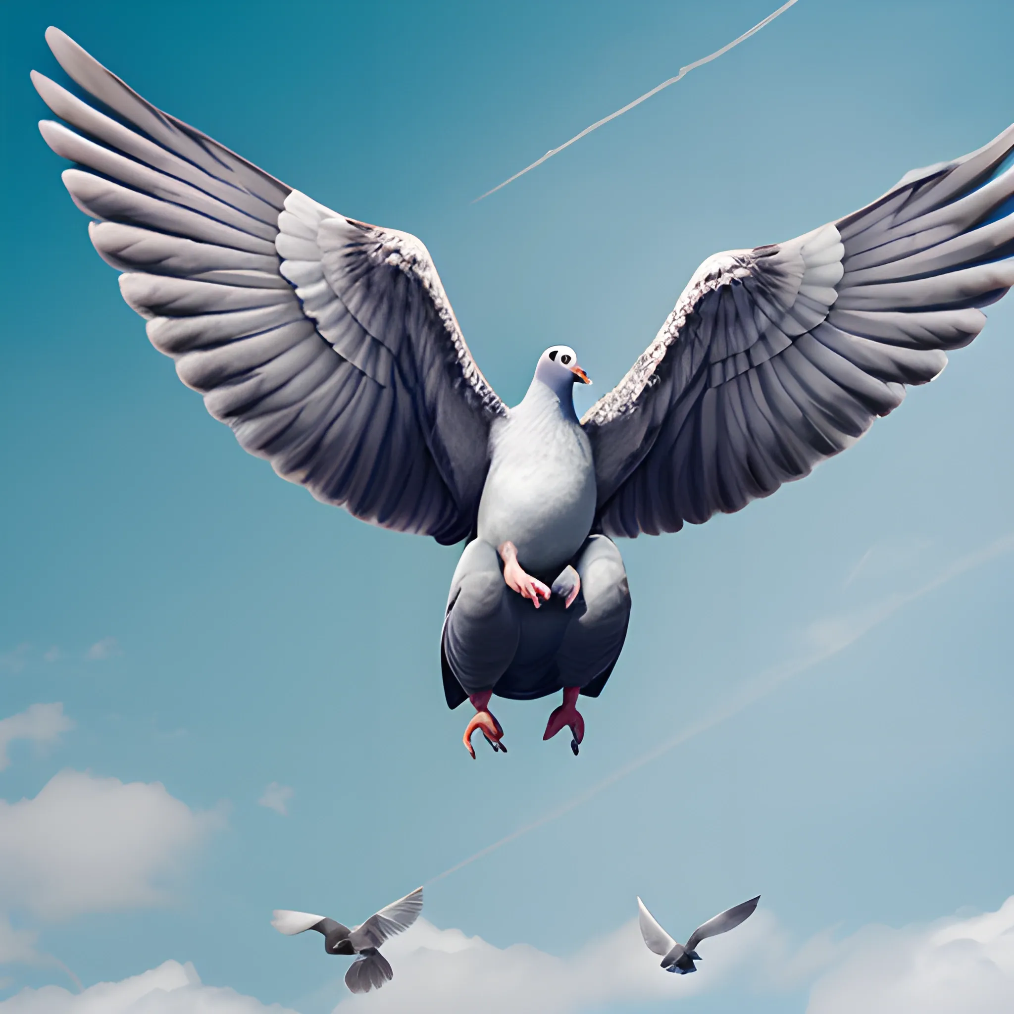 man flying on a giant pigeon