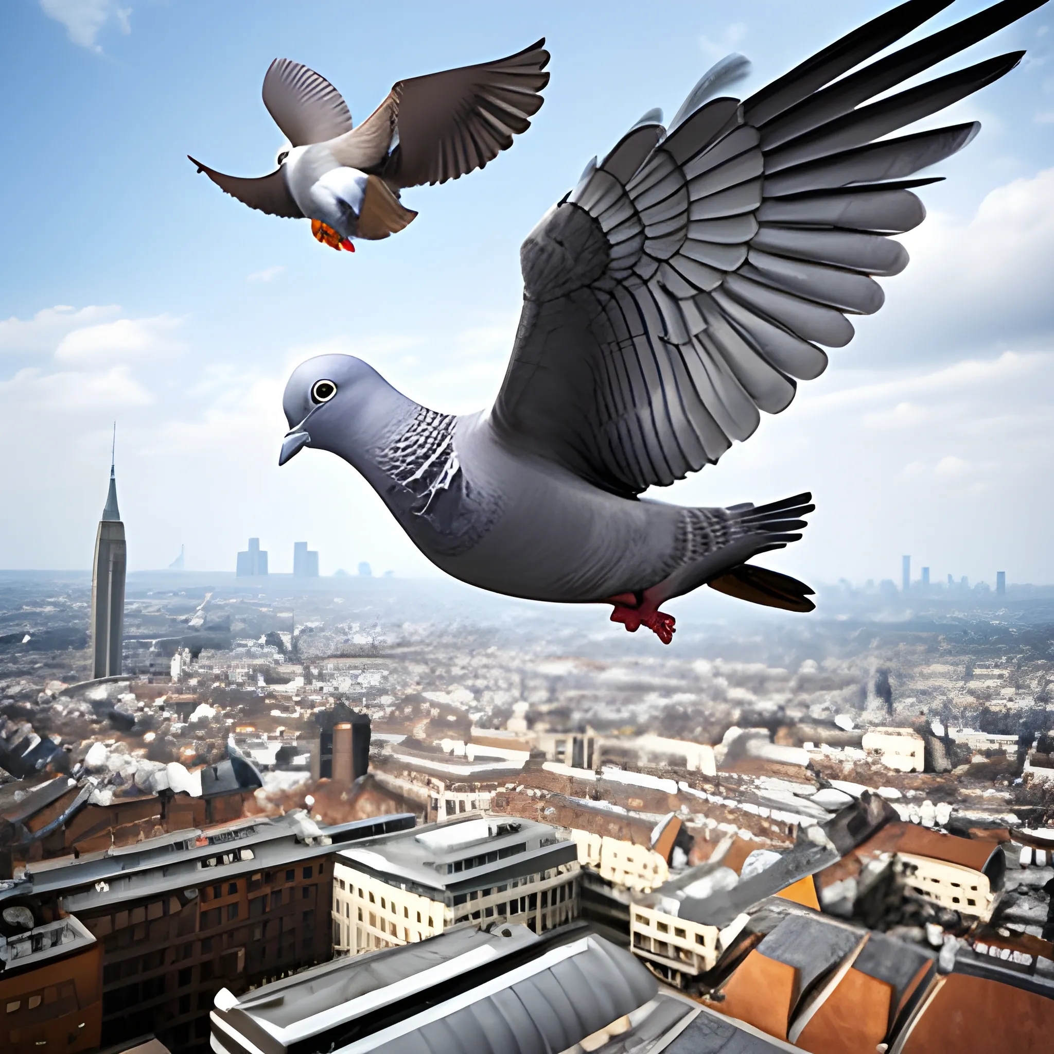 man flying on a giant pigeon