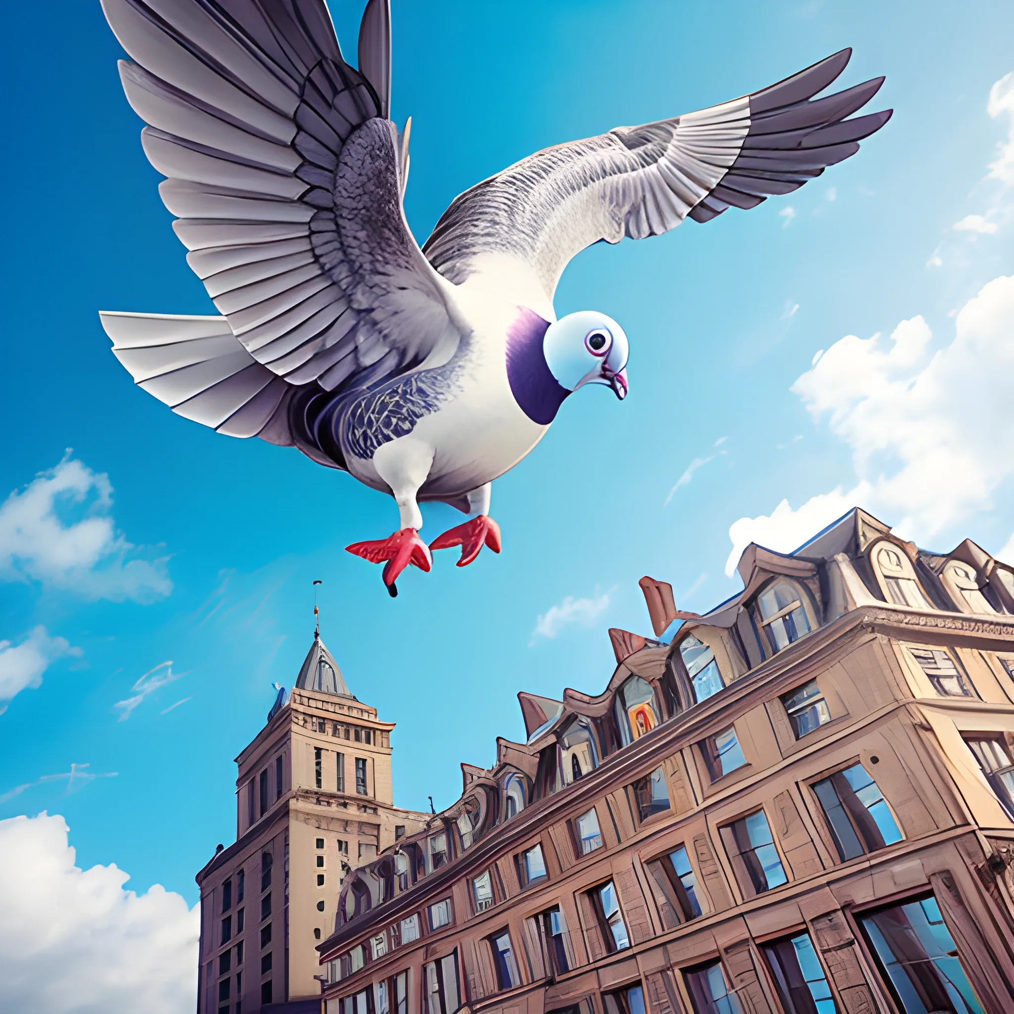 man flying on a giant pigeon