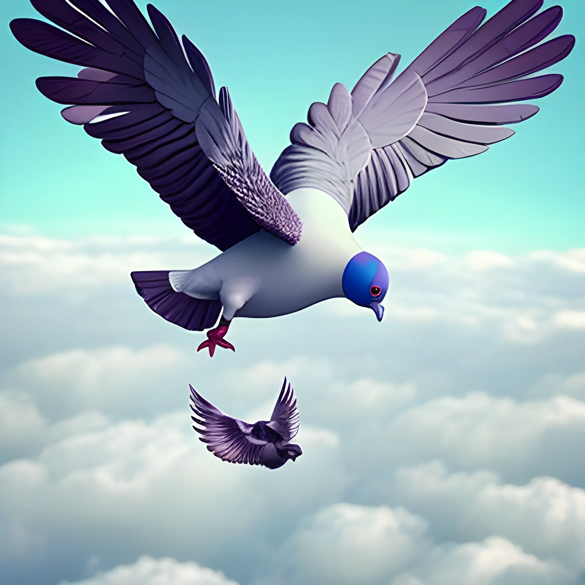 man flying on a giant pigeon, Trippy