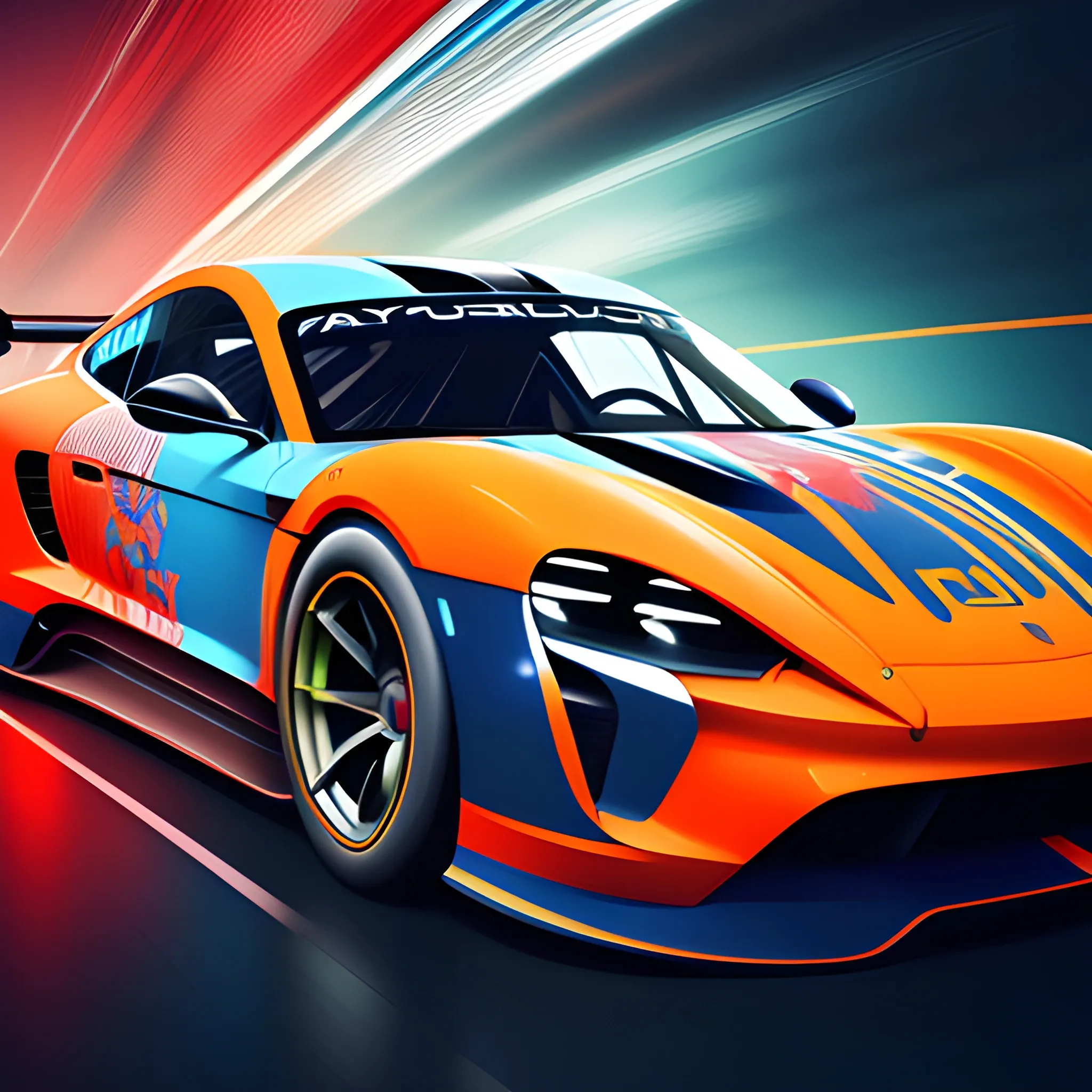 a portrait of a fast running racing car, colorful, hyperdetailed, intricate, concept art, smooth, 3d, 8k resolution wallpaper, trending on artstation, Trippy, porsche taycan