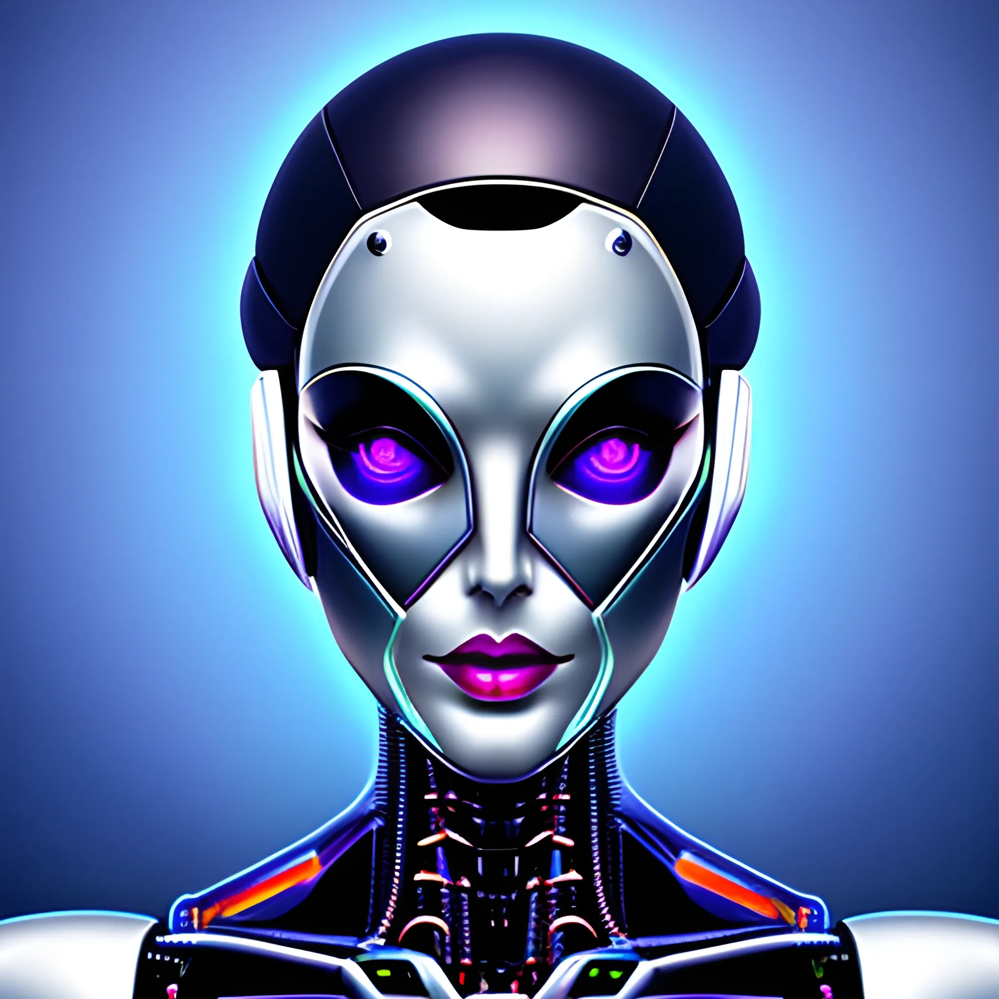 Close up of beautiful robot girl with robot face, Trippy