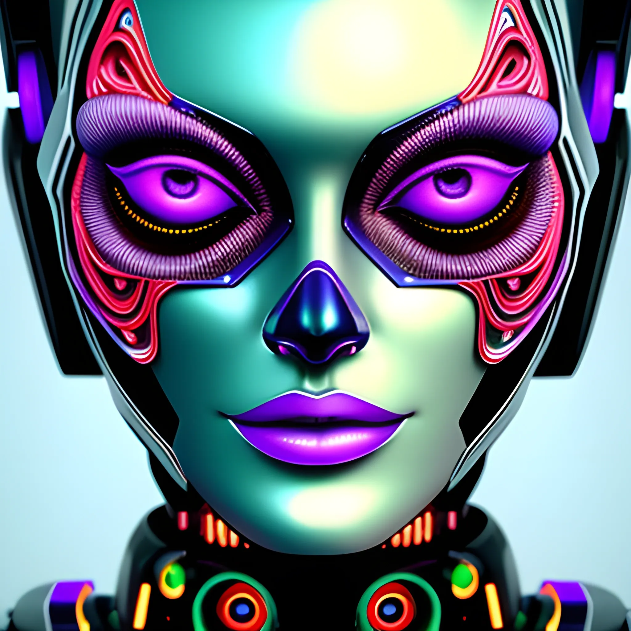 Close up of beautiful robot girl with robot face, Trippy, 3D, Oil Painting