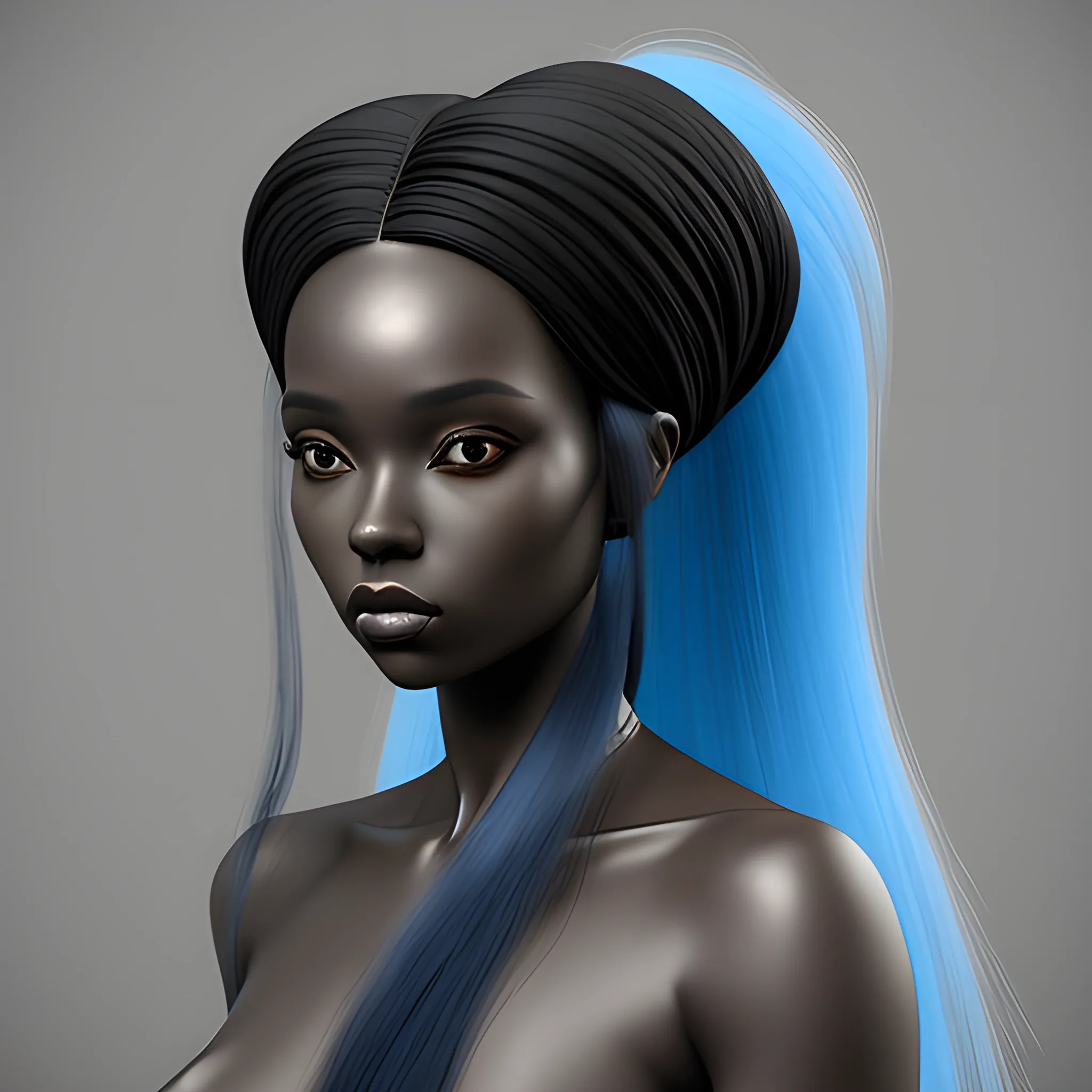 ethereal black female 
 with long blue hair, Oil Painting, 3D