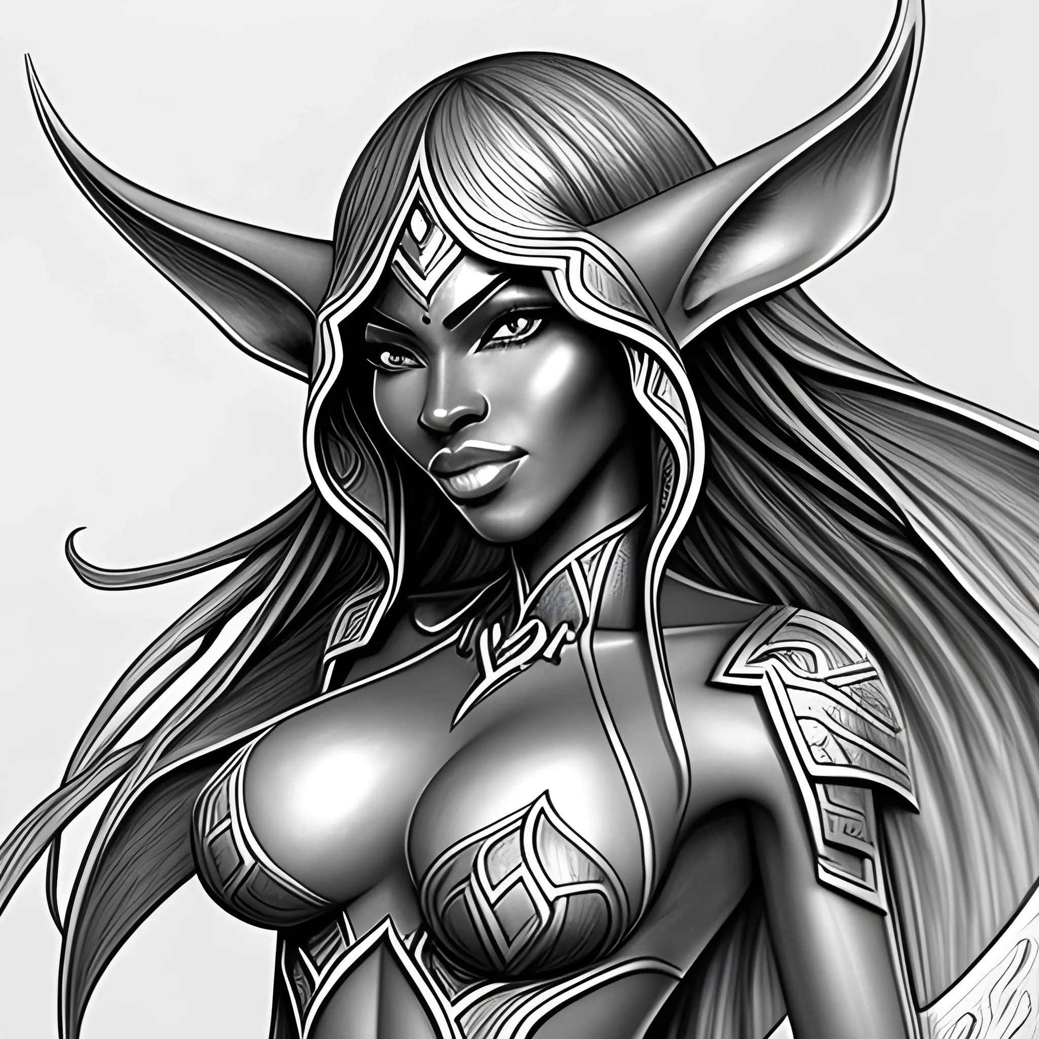 water elf fantasy black girl art 
Pencil Sketch, Cartoon