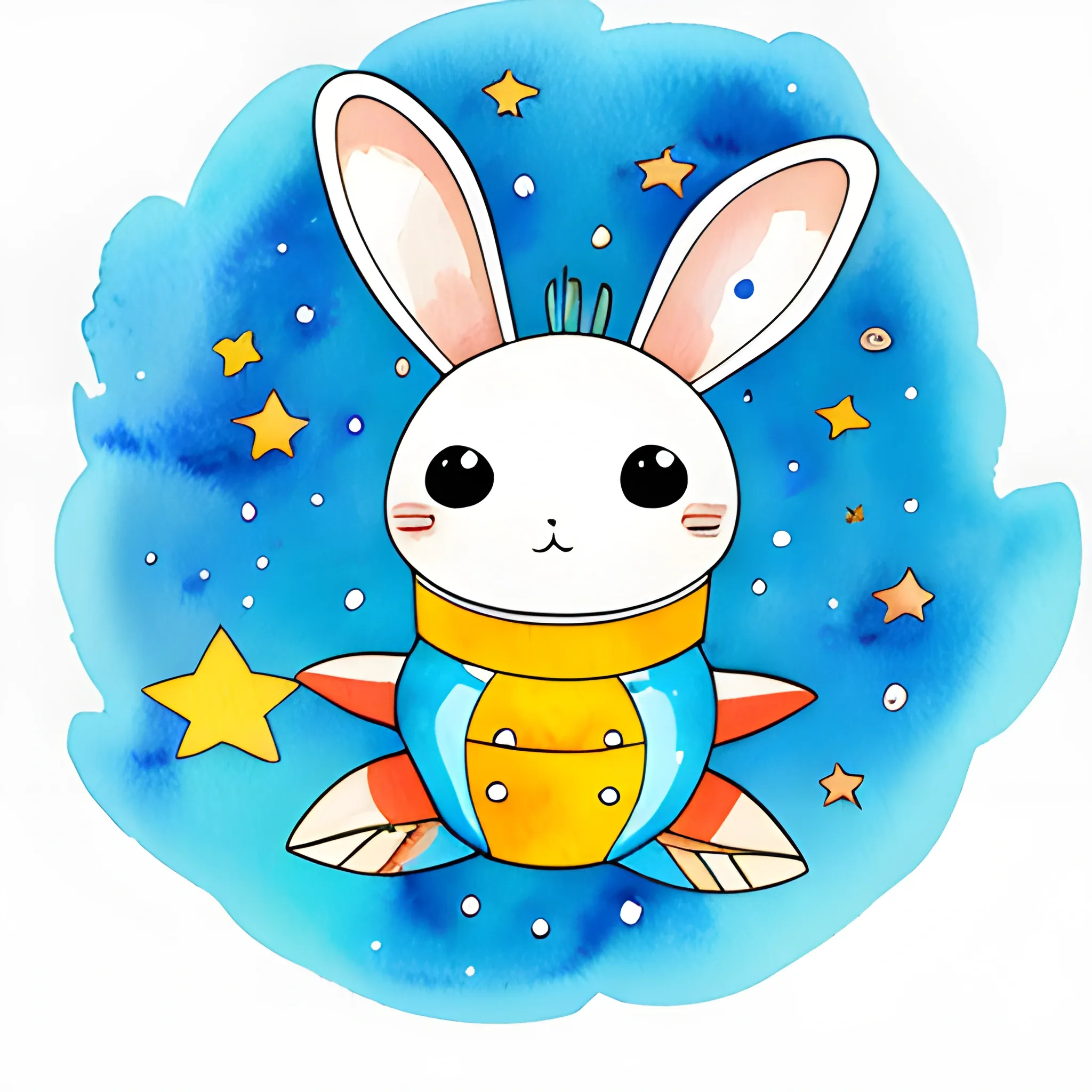 conejo, espacial, cosmico, estrellas , Cartoon, cute , Water Color