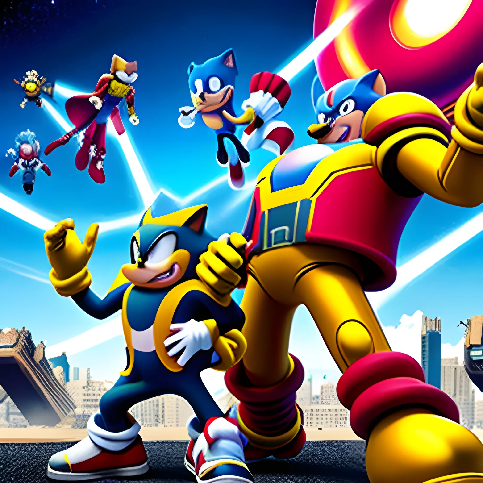 sonic y eggman ayudando a los avengers, los vengadores 