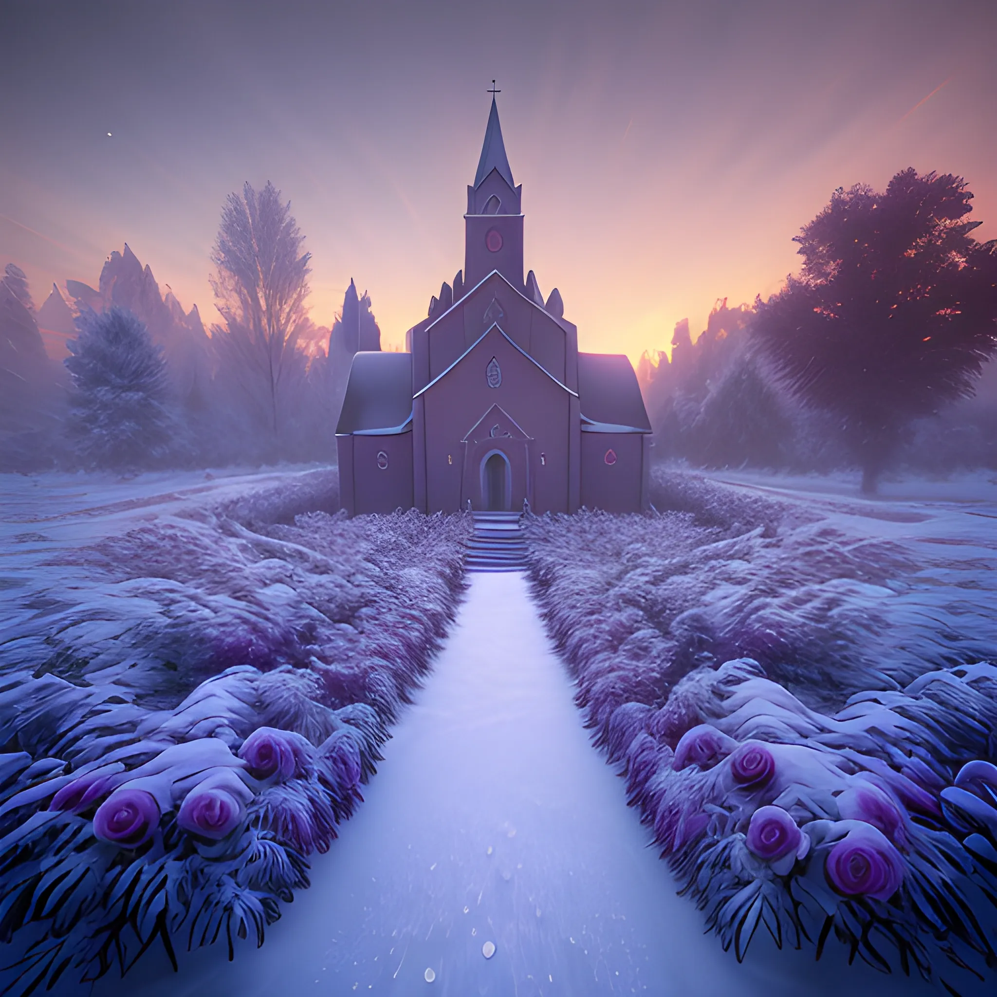 Epic composition,Tall crystal magic of the red rose church garden, frozen purple rose bushes, frozen red rose, Scattered Roses, Snow, Rose Trail, Blizzard style art station trends, Magical Light Mist, Tree Cloud, snow, winter, movies, tree clouds, crystals, ice everywhere, frozen,red roses in ice, frozen purple roses, octane rendering, Ultra wide angle lens,surrealism, 8K,Volumetric lighting, Volumetric light, dusk, sunset --w 1080 --h 1920 --seed 12948

