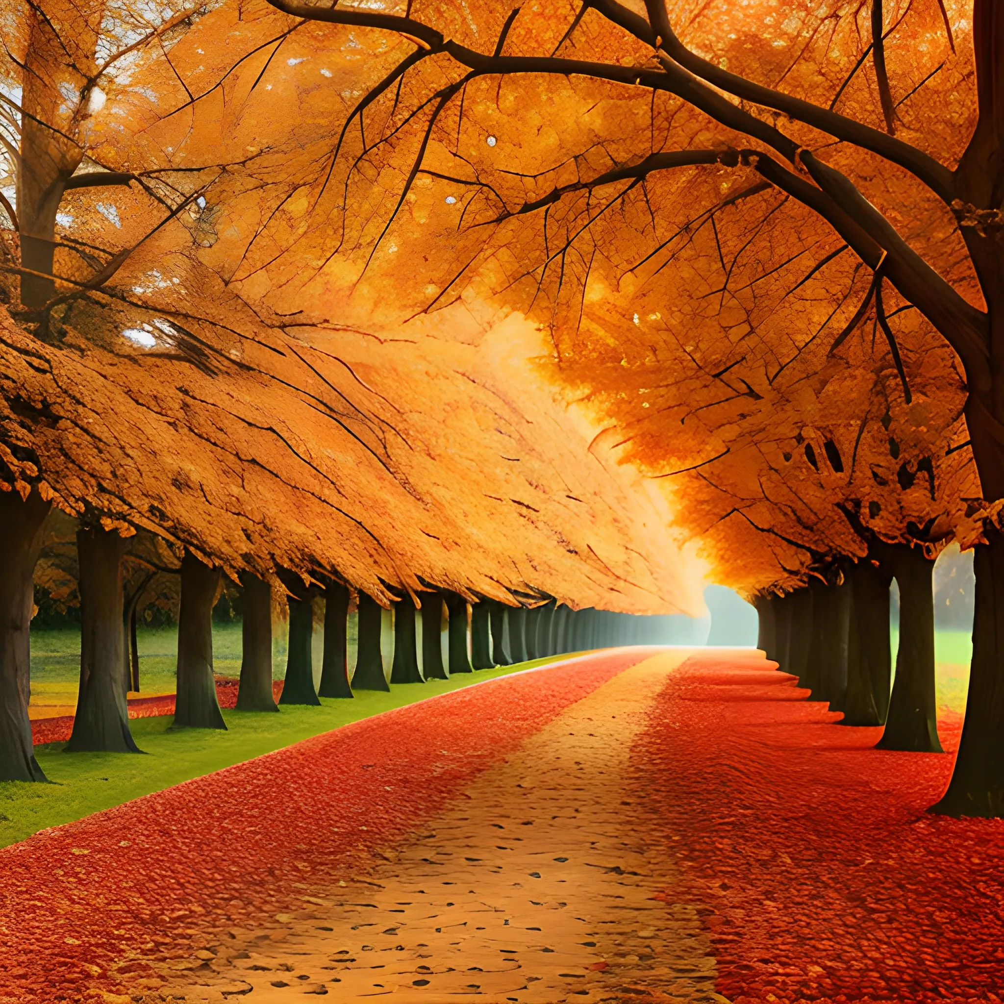Super real autumn scenery, rows of trees，ultra high definition, high detail