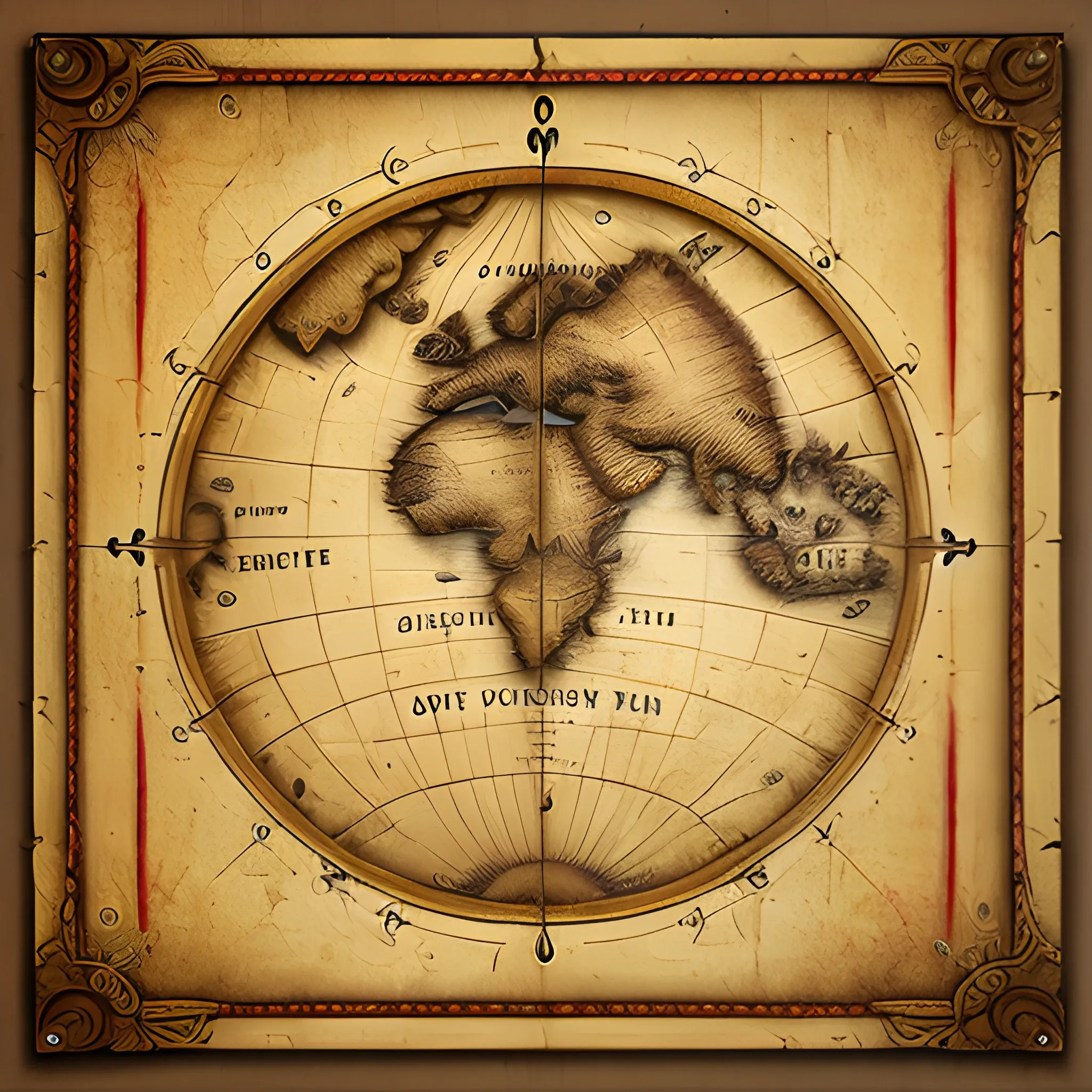 Create a stunning 3D digital artwork showing a pirate treasure map on an antique canvas. It has to be in high definition.