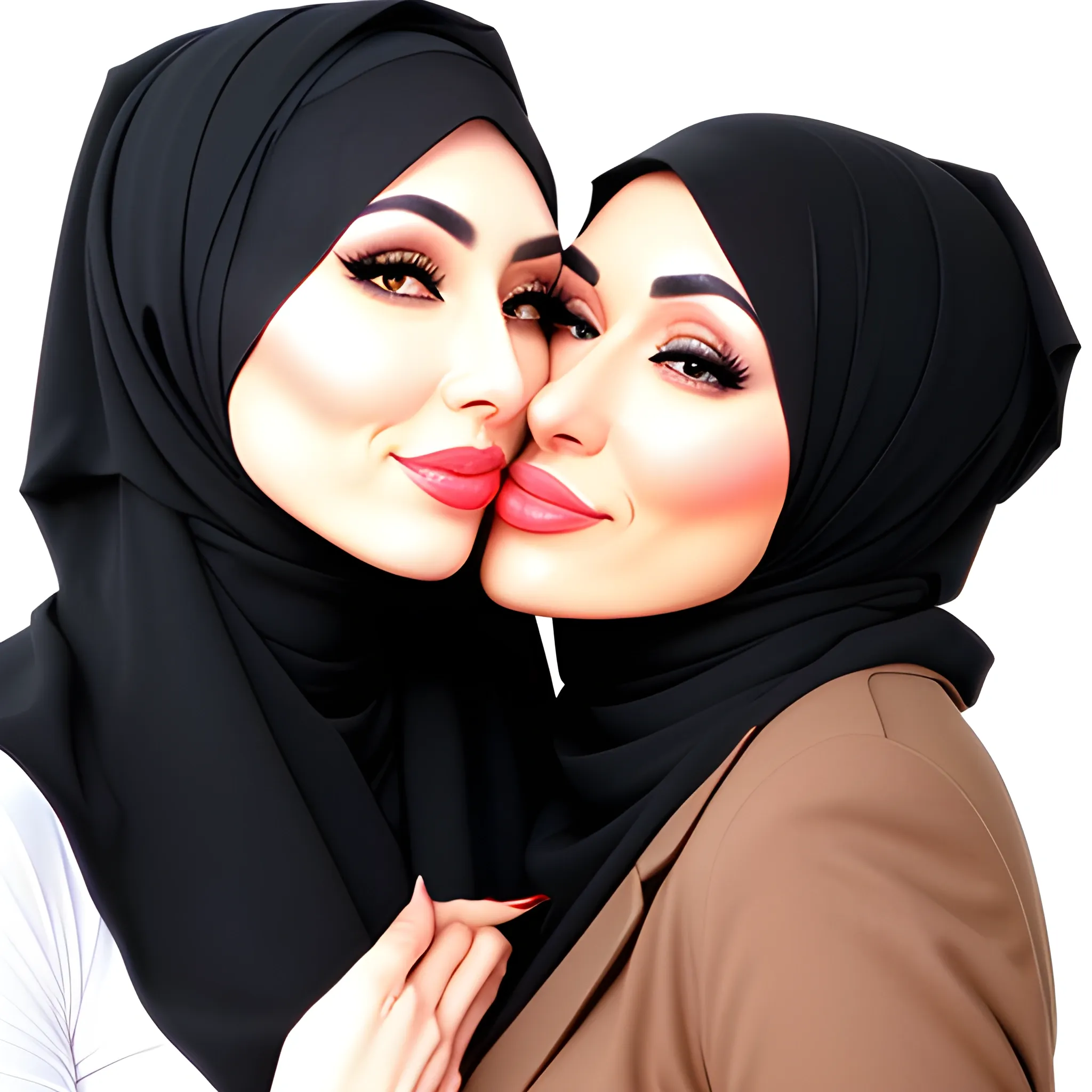 two hijab girl hugging and kissing