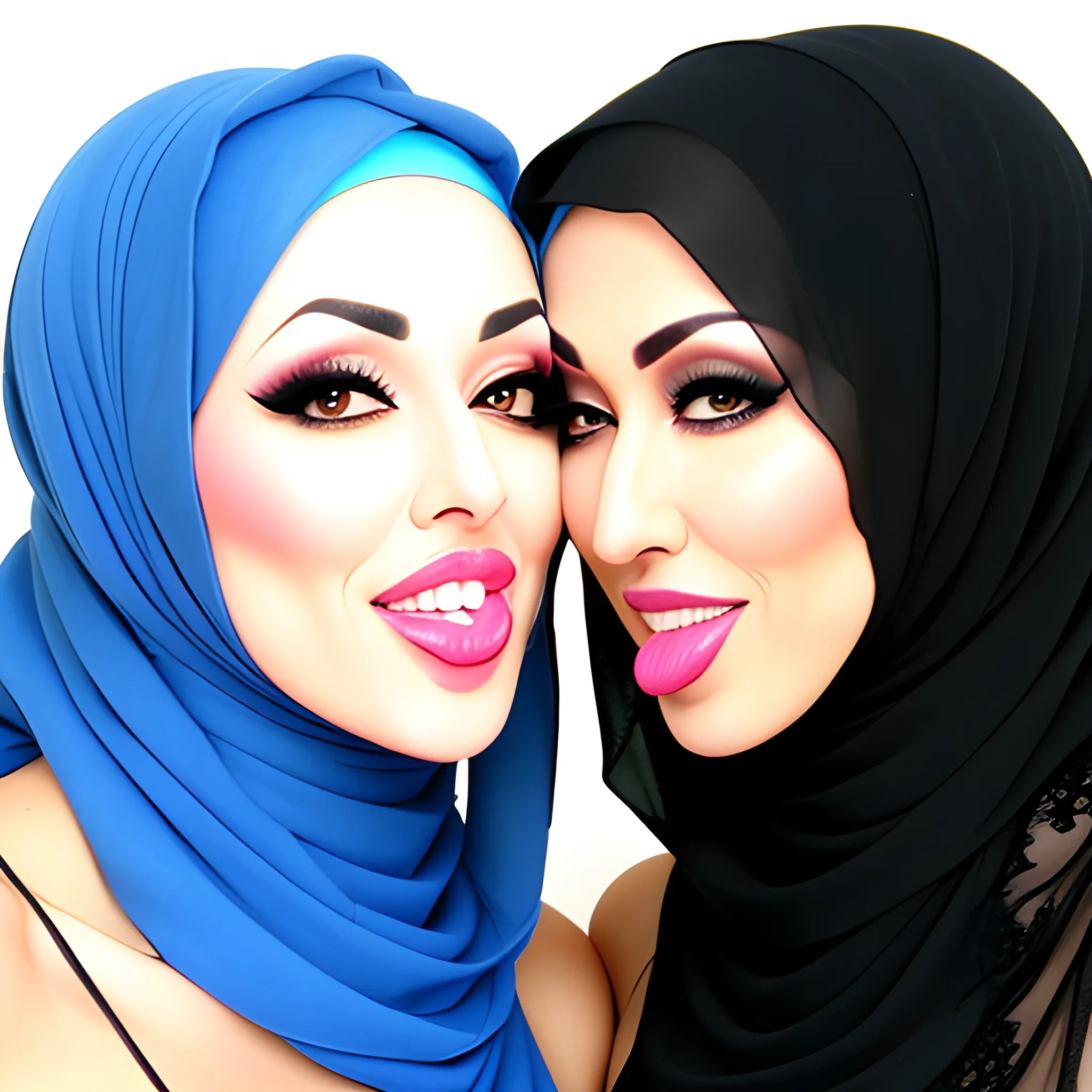 two hijab girl hugging and tongue kissing