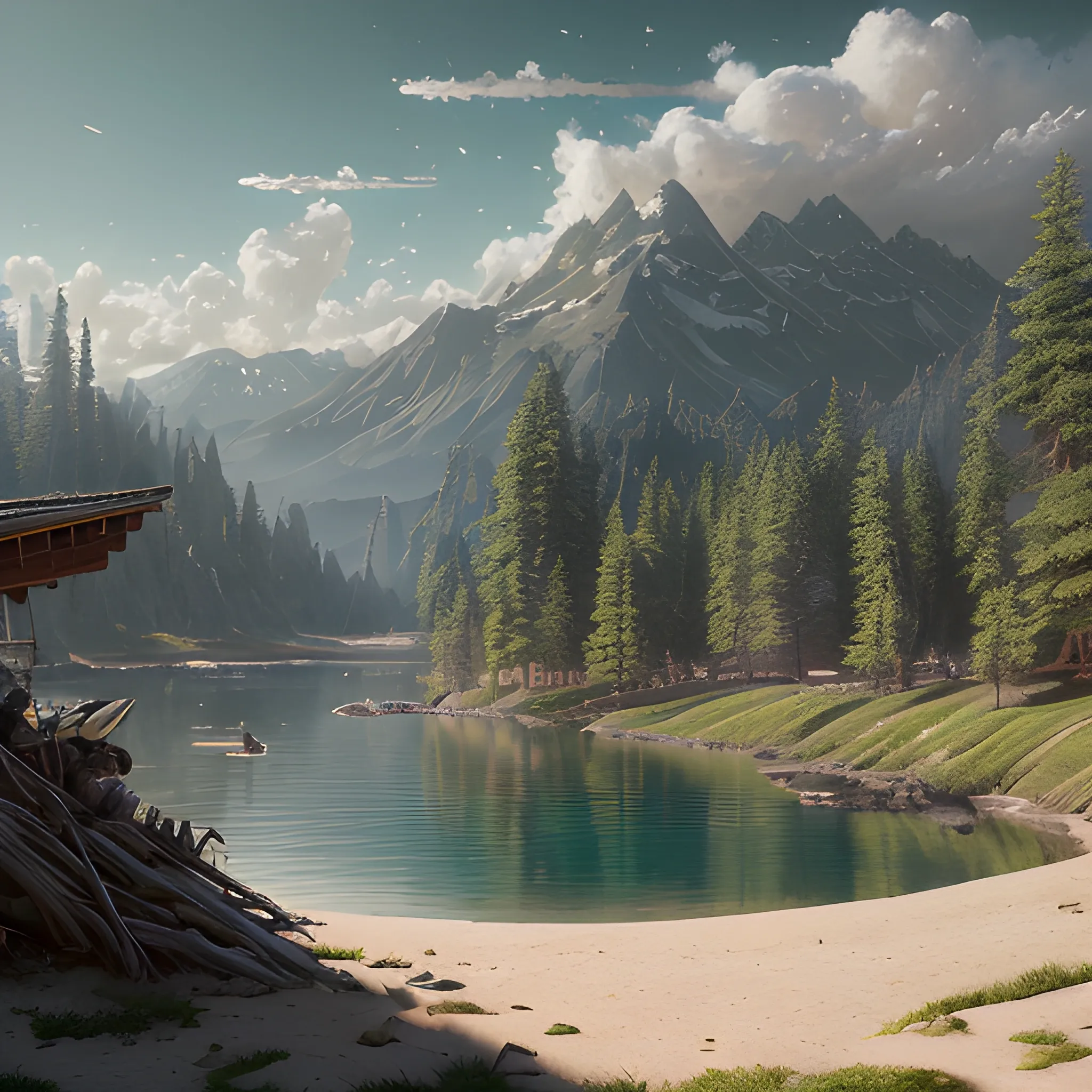 festival, hyper realistic, epic composition, cinematic, landscape vista photography by Carr Clifton & Galen Rowell, Landscape veduta photo by Dustin Lefevre & tdraw, detailed landscape painting by Ivan Shishkin, rendered in Enscape, Miyazaki, Nausicaa Ghibli, 4k detailed post processing, unreal engine