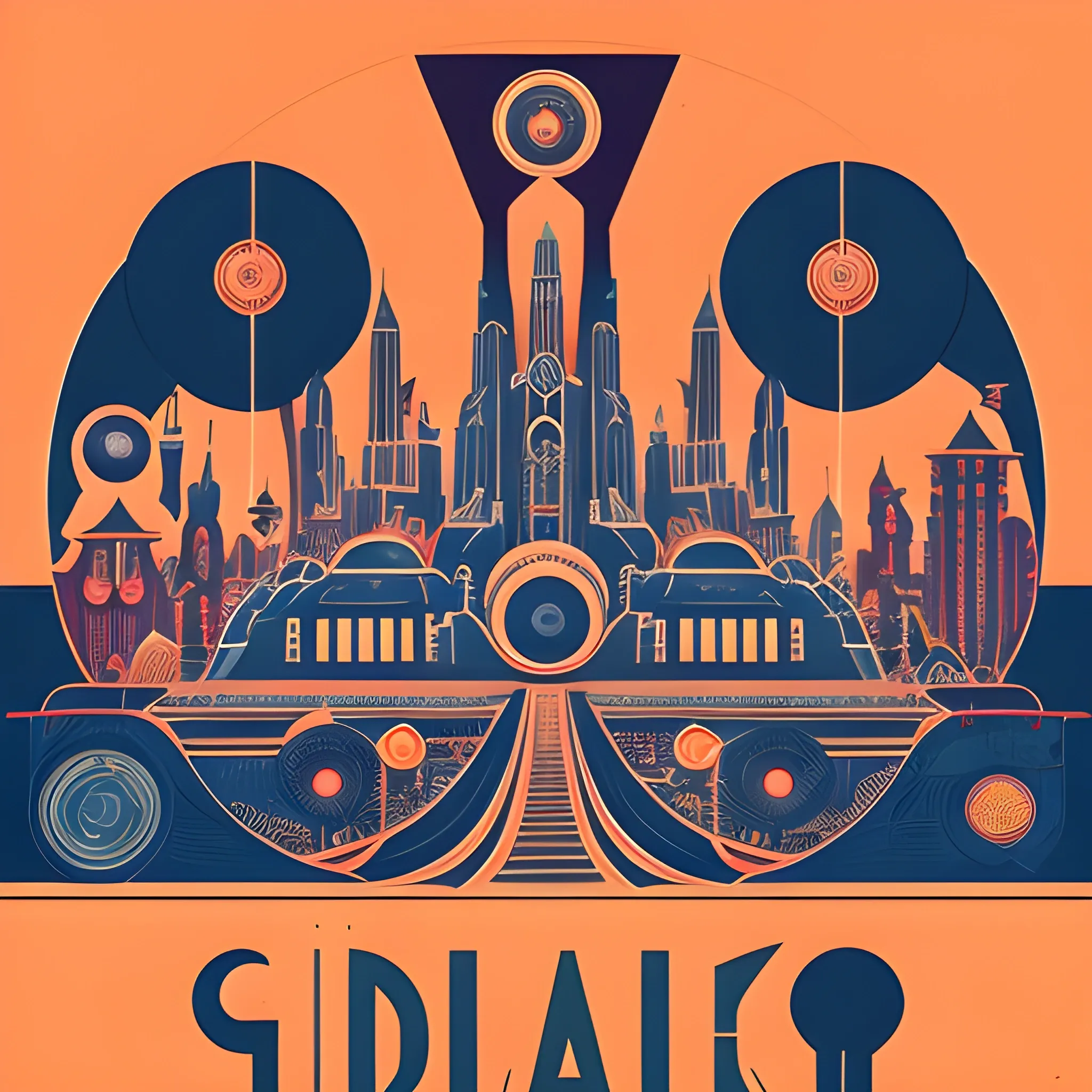 ), (in the style of inked), A vintage travel poster depiction of a glowing creepy city, featuring vibrant landscapes and strange old buildings. The camera angle is a medium shot, capturing the city's distinctive features while keeping the focus on the intricate details of the alien world. The color palette is rich and multicolor, invoking a sense of wonder and otherworldliness. The poster is designed in an art deco style, combining bold geometric shapes with intricate patterns. This image is a playful and imaginative representation of time travel, perfectly blending nostalgia and futuristic elements., (high quality), (detailed), (masterpiece), (best quality), (highres), (extremely detailed), (8k)