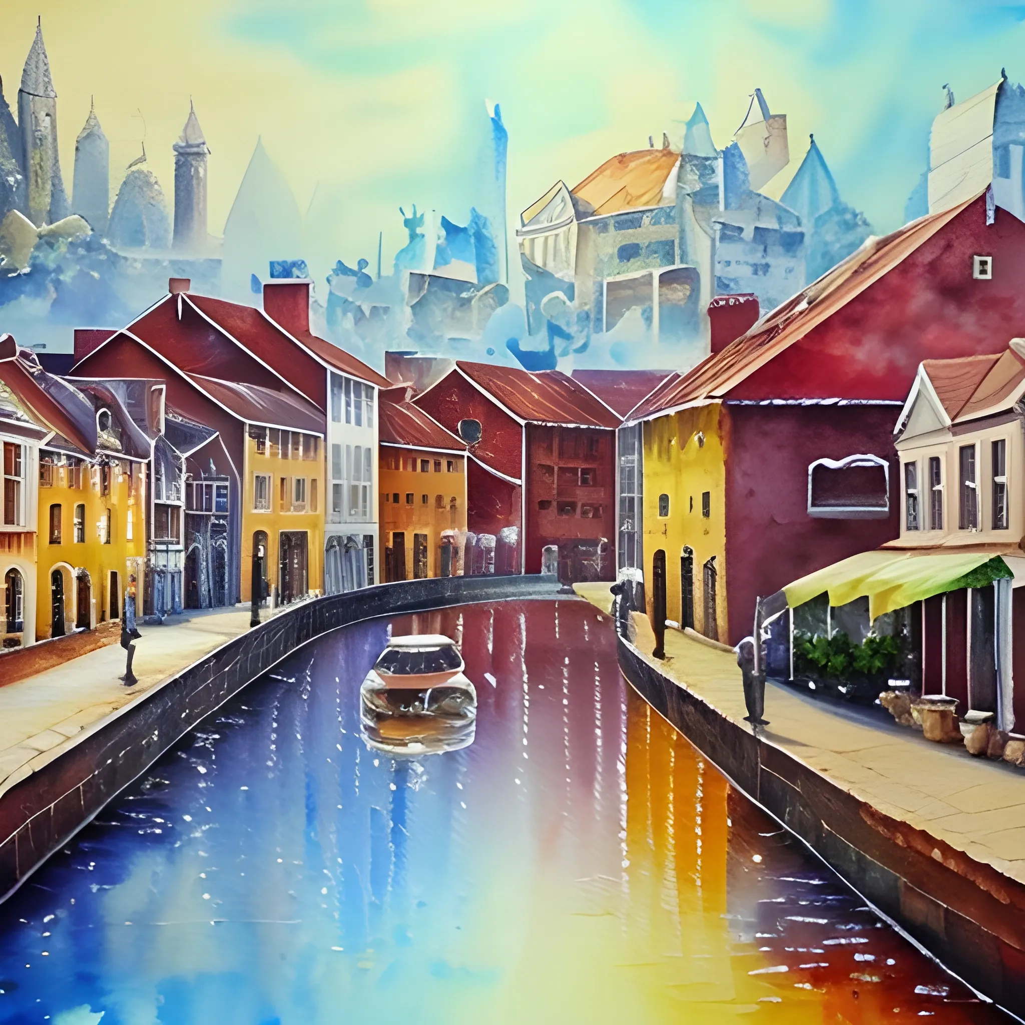 Oil Painting, Water Color, town, city