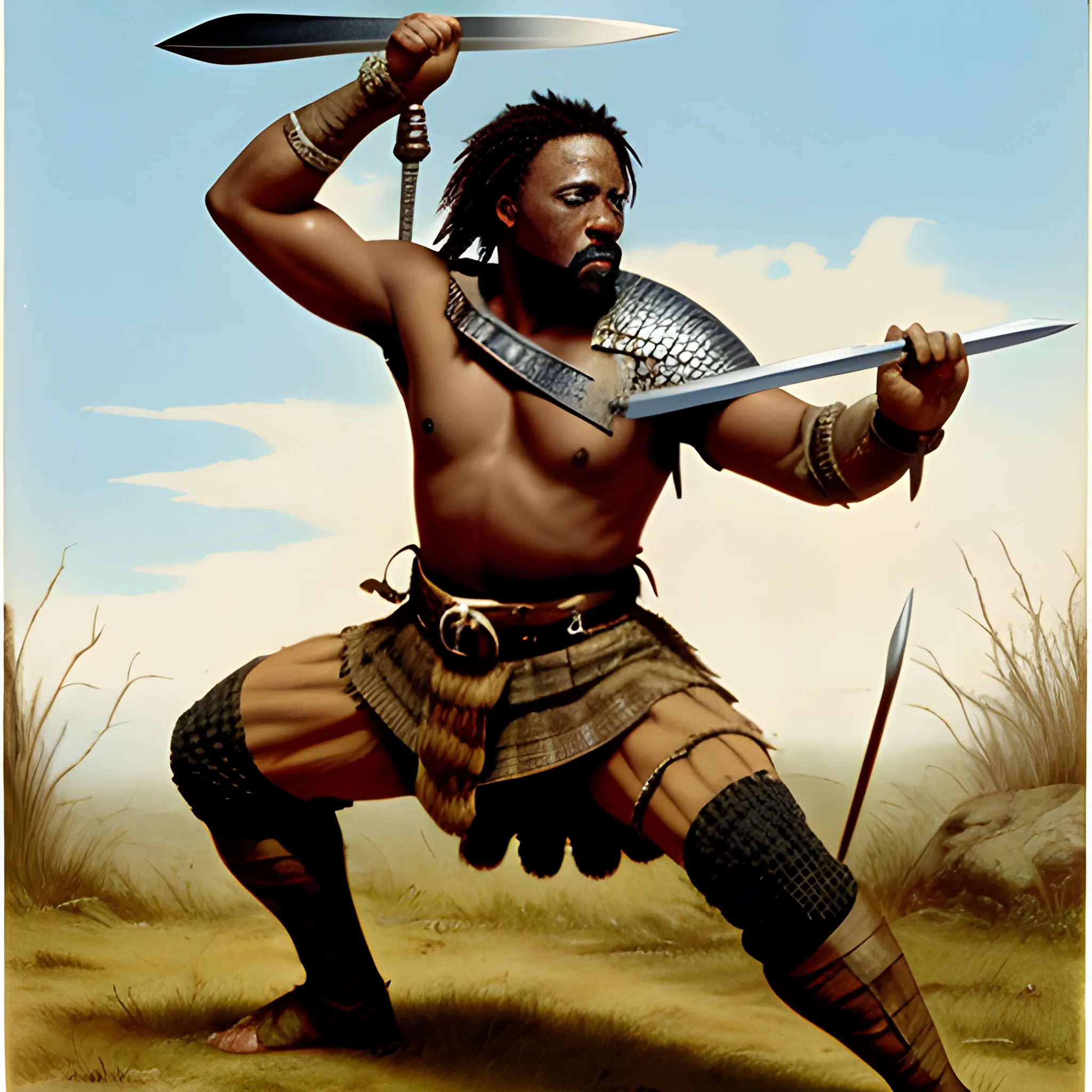 an African American imagined as William wallace from Braveheart holding a sword above his head in a fighting stance