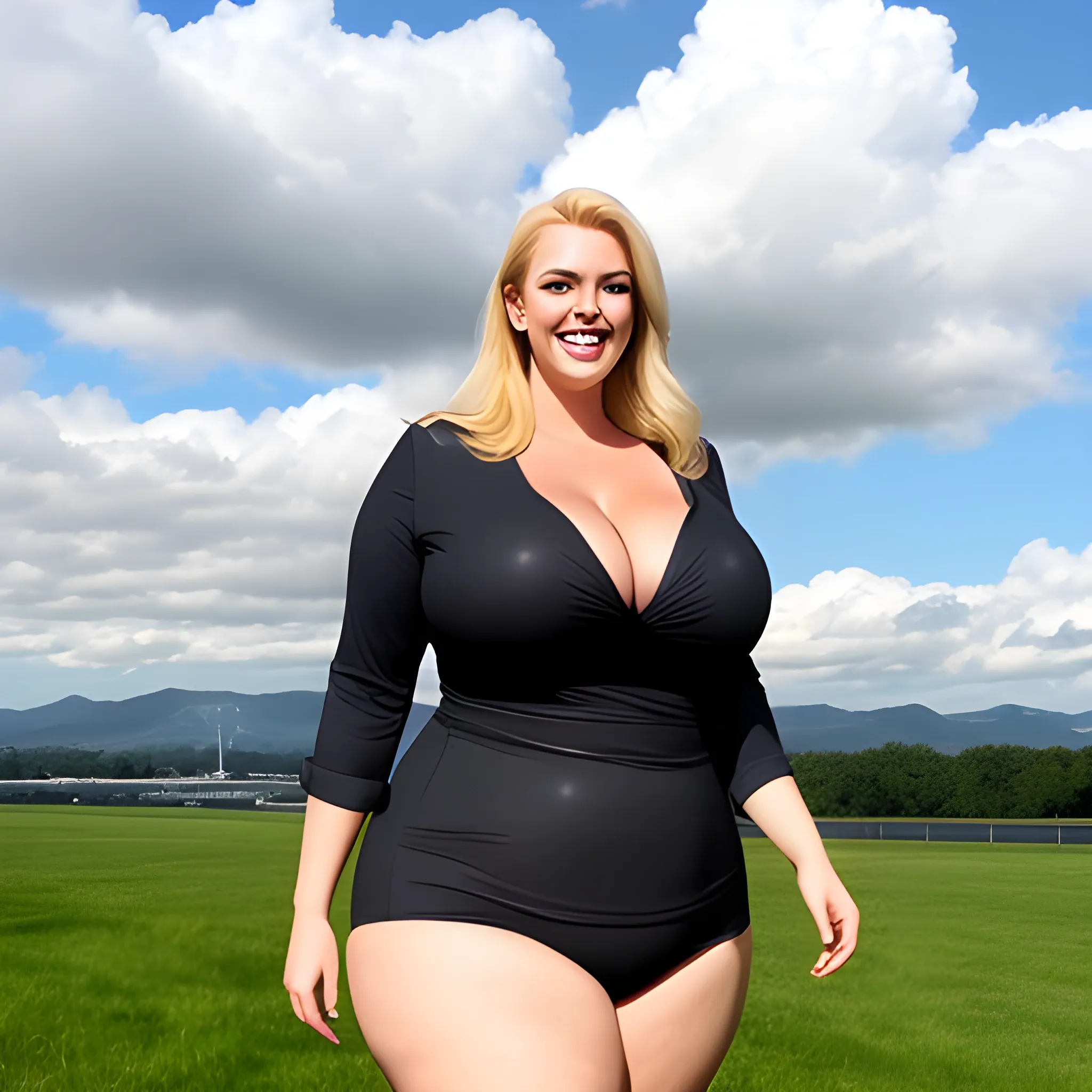 large and tall blonde plus size, not curvy girl with small head, 