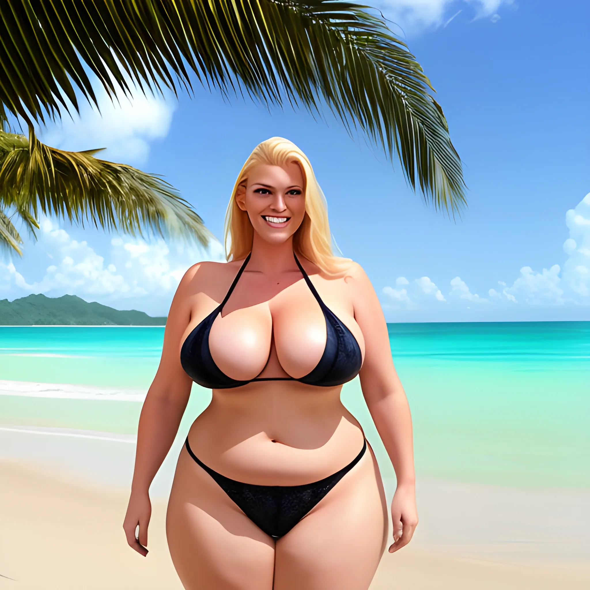huge tall and strong plus size blonde calm young girl with small