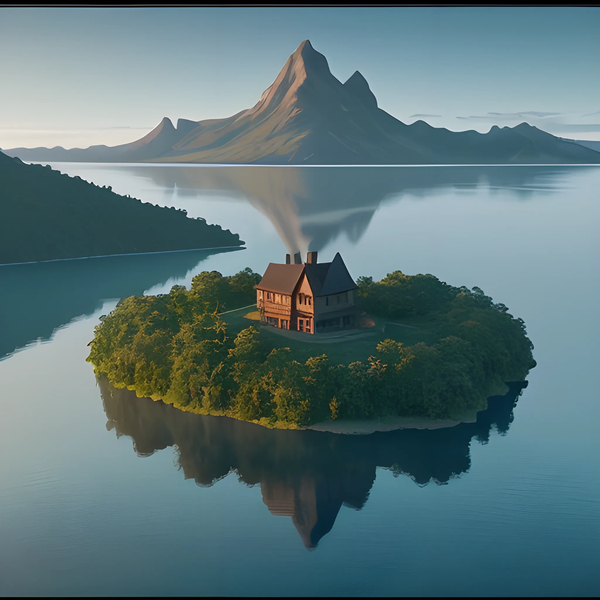 island in a lake cinematic landscape
