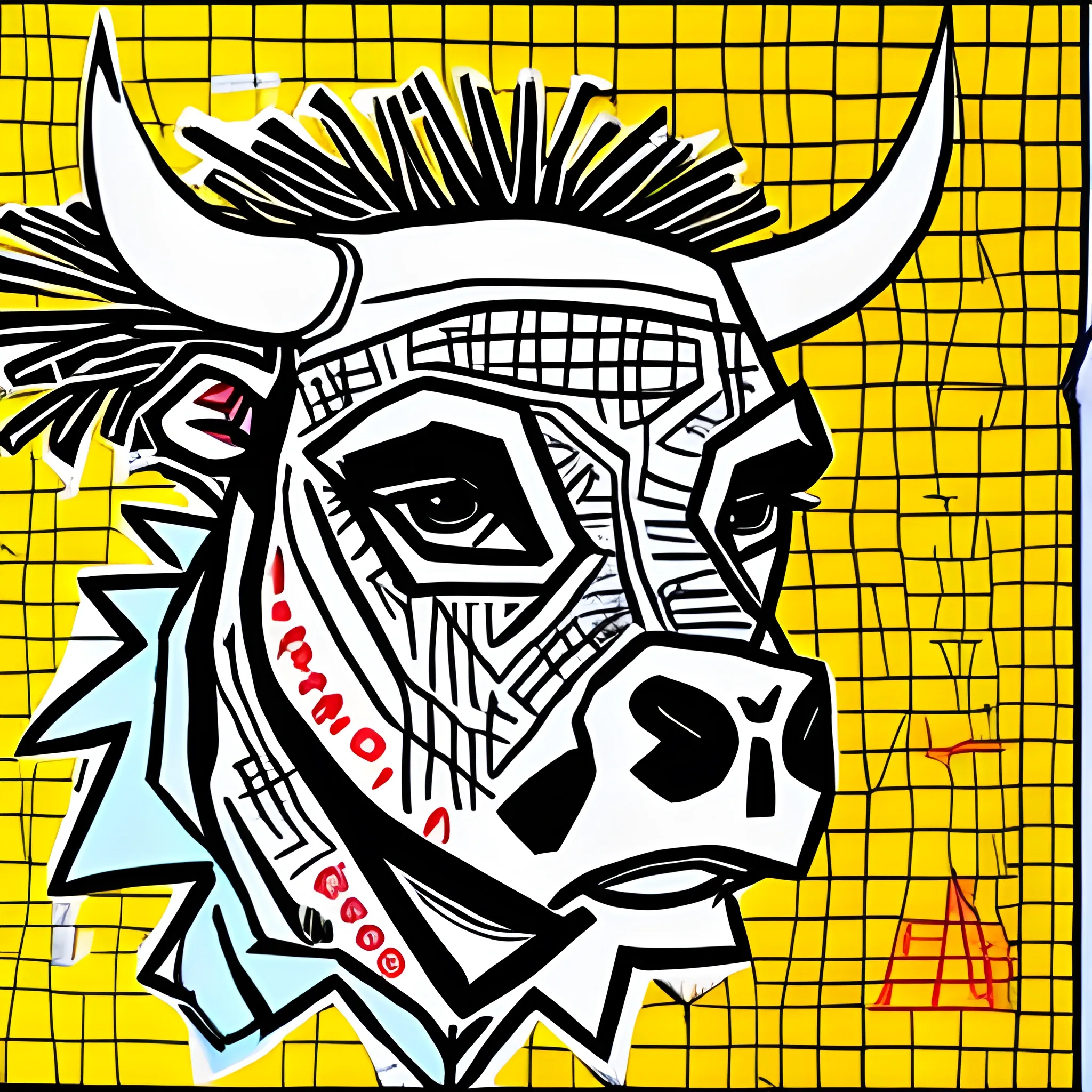crypto bull in basquiat style, sharp focus