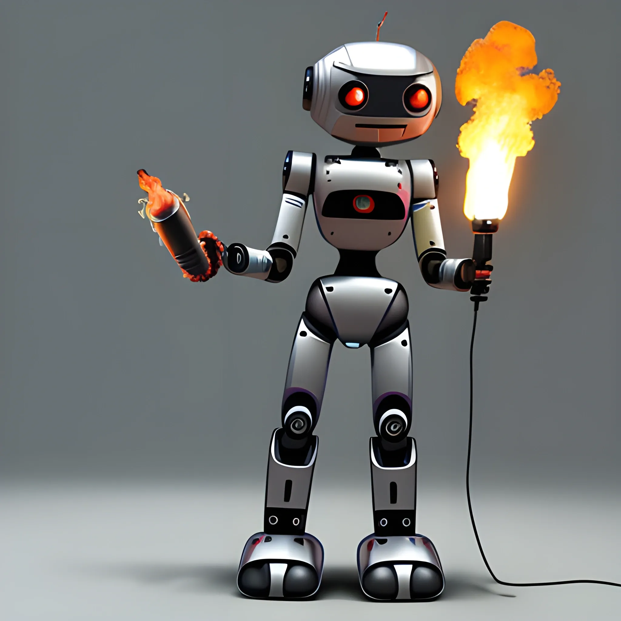Humanoid robot with a flamethrower, Cartoon