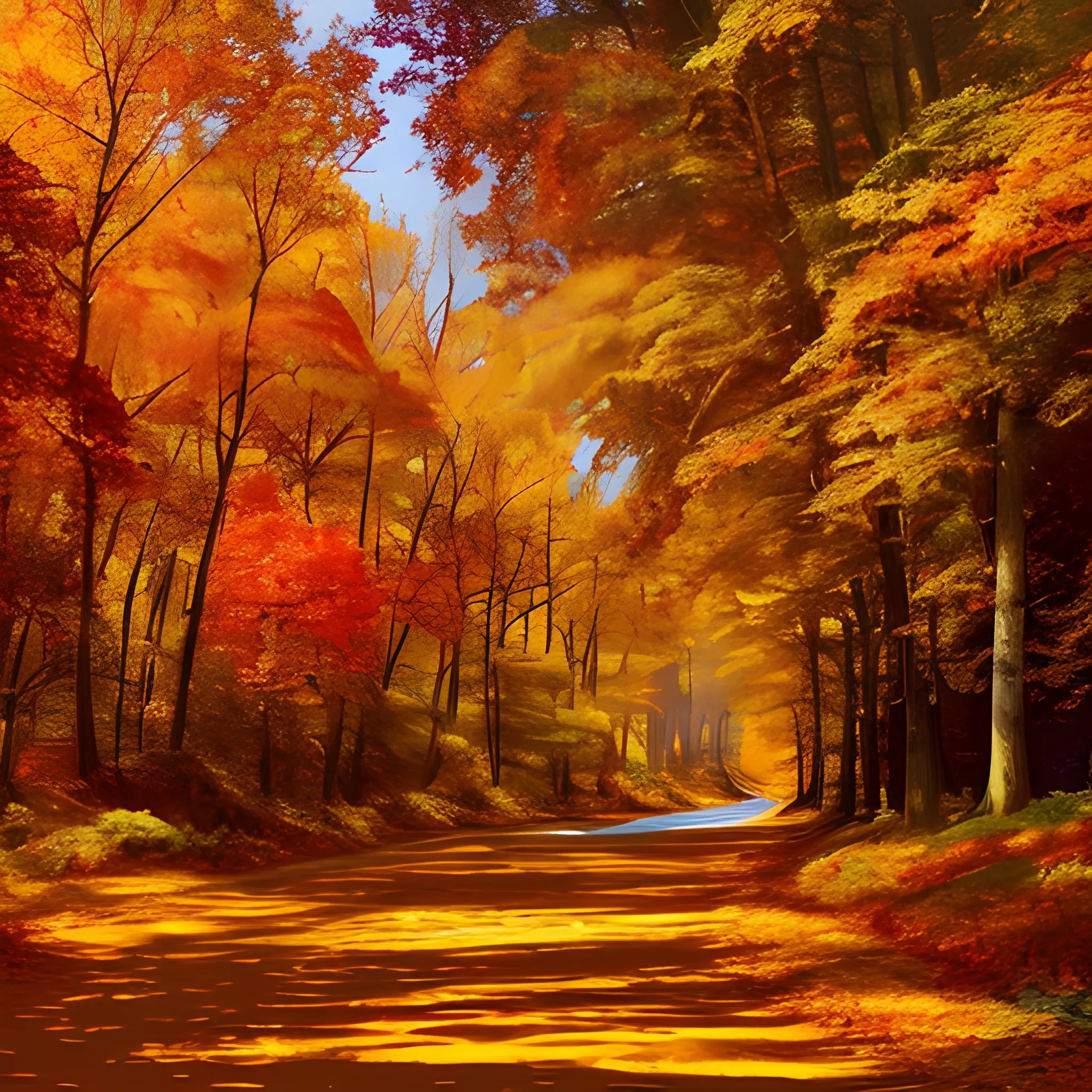 "Vibrant and enchanting autumn landscapes, capturing the true beauty of fall, rich golden hues, fiery red and orange leaves, crisp cool air, scenic countryside or forest trails, sunlight filtering through the foliage, a sense of nostalgia and warmth, a picturesque scene that celebrates the wonders of the season."