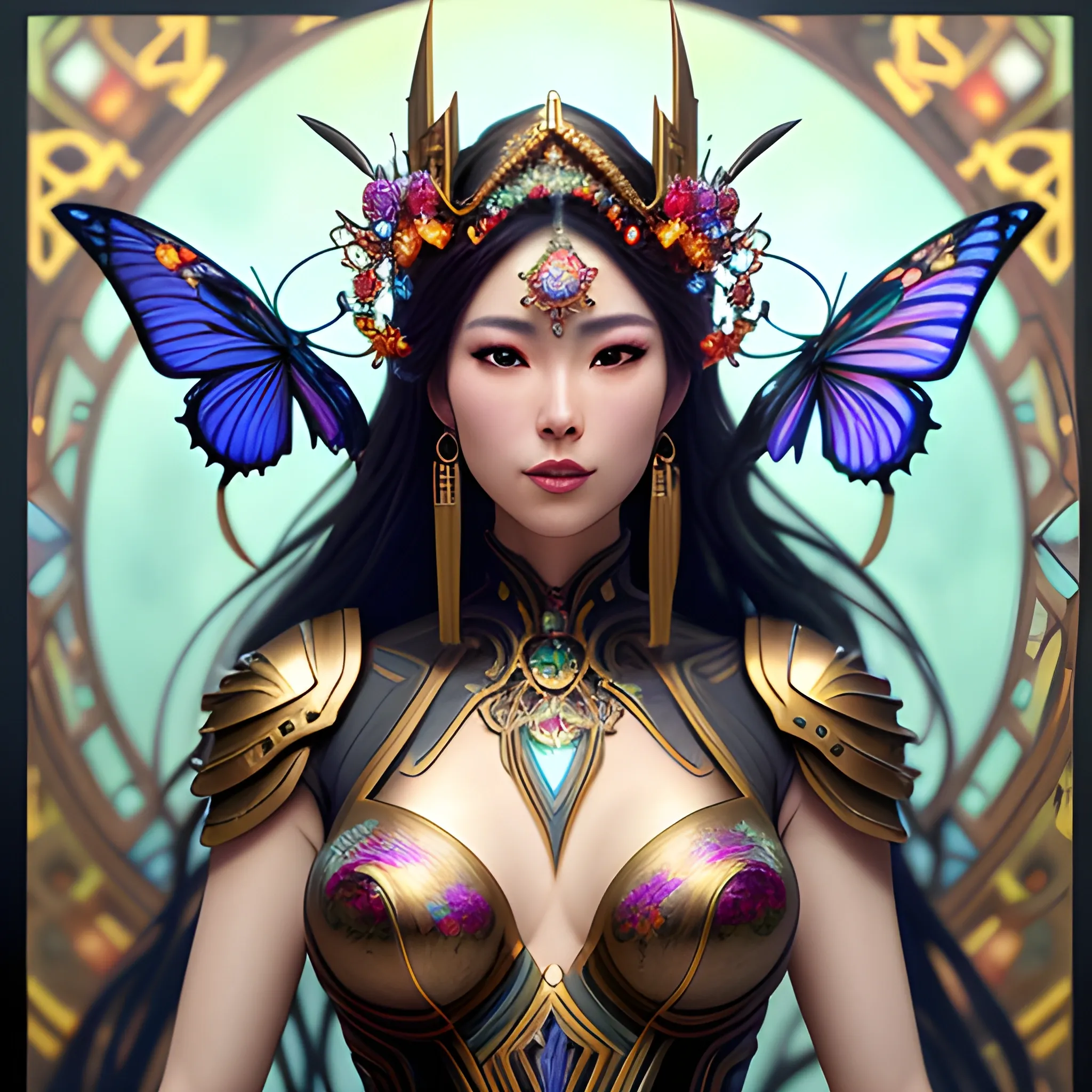 Photorealistic beautiful Chinese girl in a garden full of roses and butterflies, master HD photo, light hair, full body, cover, hyperdetailed painting, luminism, Bar lighting, complex, 4k resolution concept art portrait by Greg Rutkowski, Artgerm, WLOP, Alphonse Mucha, little fusion pojatti realistic steampunk, fractal isometrics details bioluminescens : a stunning realistic photograph 30 years ,3d render, octane render, intricately detailed, titanium decorative headdress, cinematic, trending on artstation | Isometric | Centered hipereallistic cover photo awesome full color, hand drawn, dark, gritty, realistic mucha, klimt, erte .12k, intricate. hit definition , cinematic,Rough sketch, mix of bold dark lines and loose lines, bold lines, on paper , full body with velvet dress, humanoid, Full body., Trippy