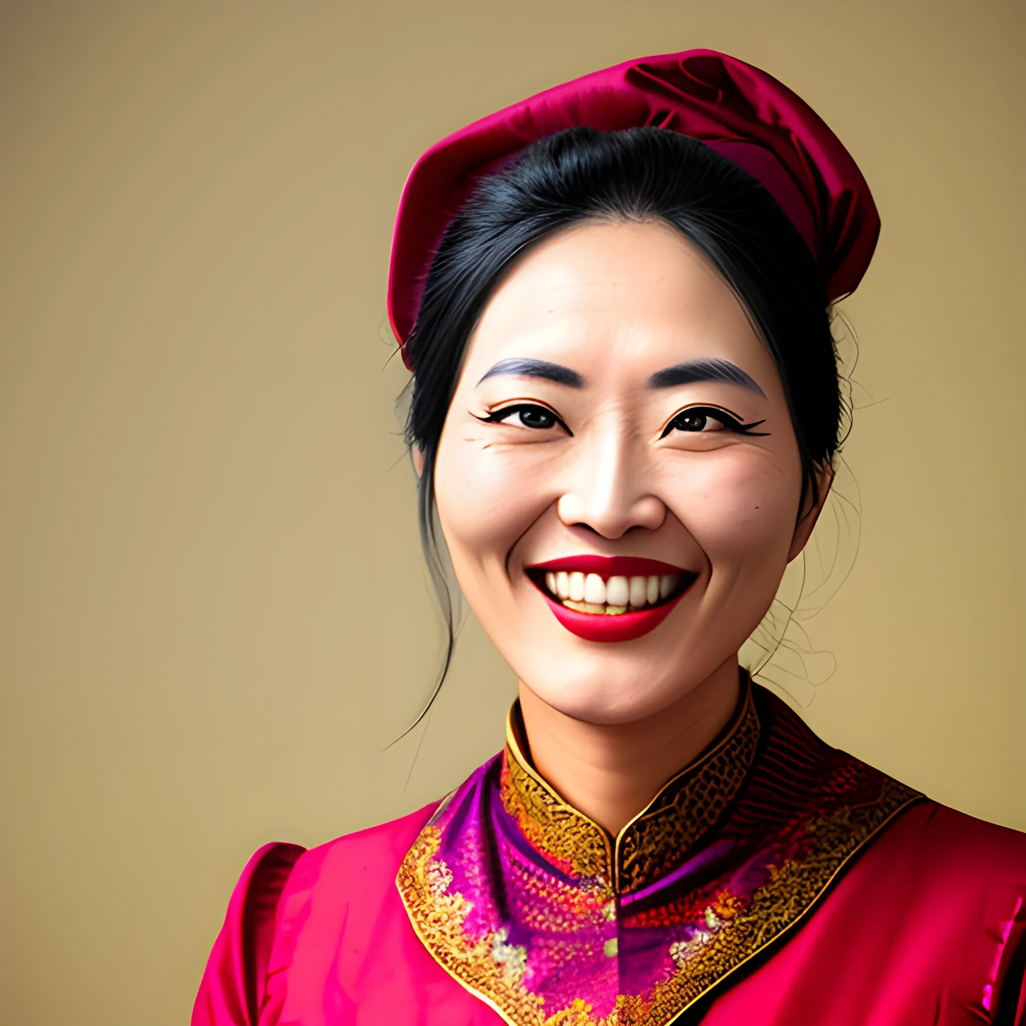 Female teacher age 16 years, wearing beautiful clothes, with a joyful expression on her face. Photographed in original style