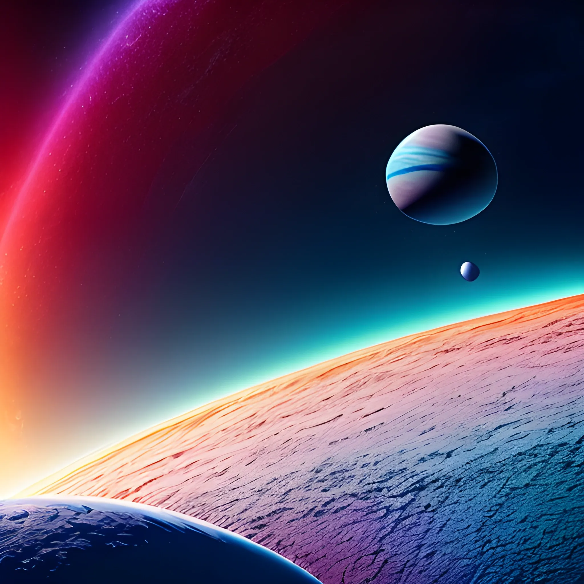 A beautiful view of colorful planet with a beautiful space, a line in the middle horizontally, a 4k resolution, 