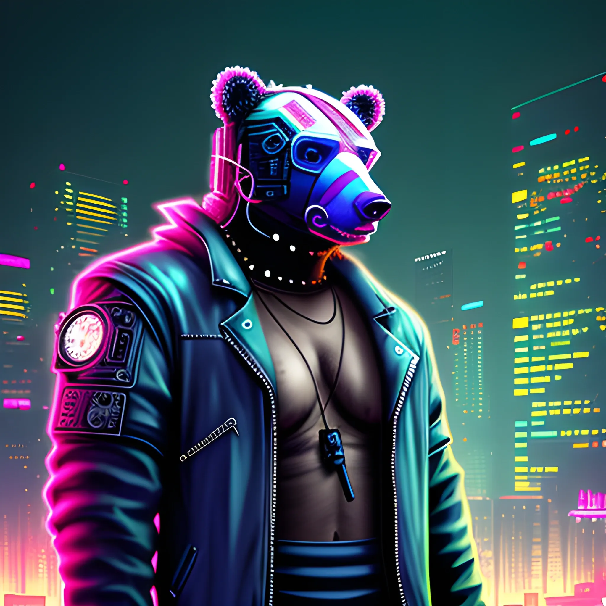 Cyberpunk male bear furry, Cartoon