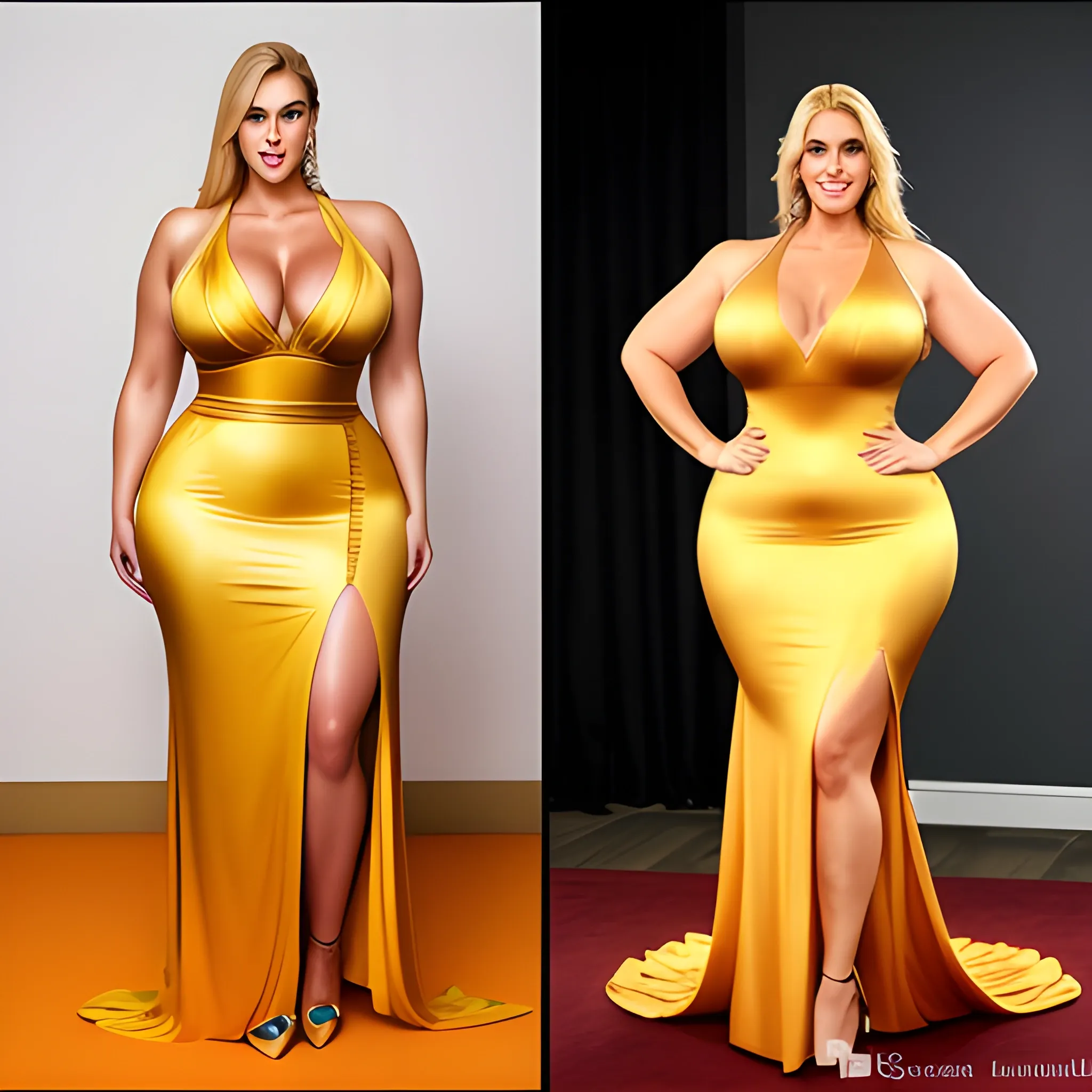 very tall plus size muscular blonde girl with small head, very b
