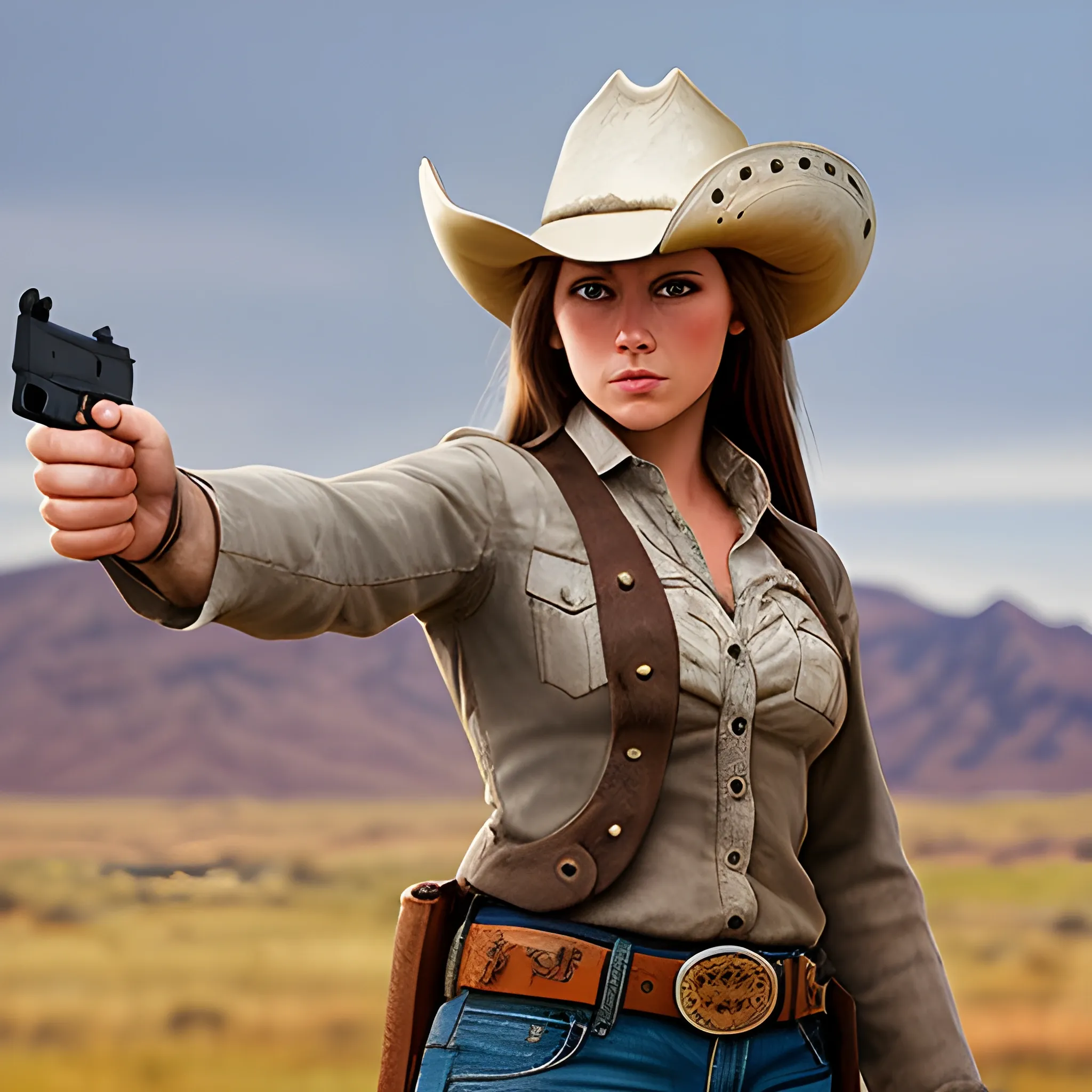 female cowboy with pistol