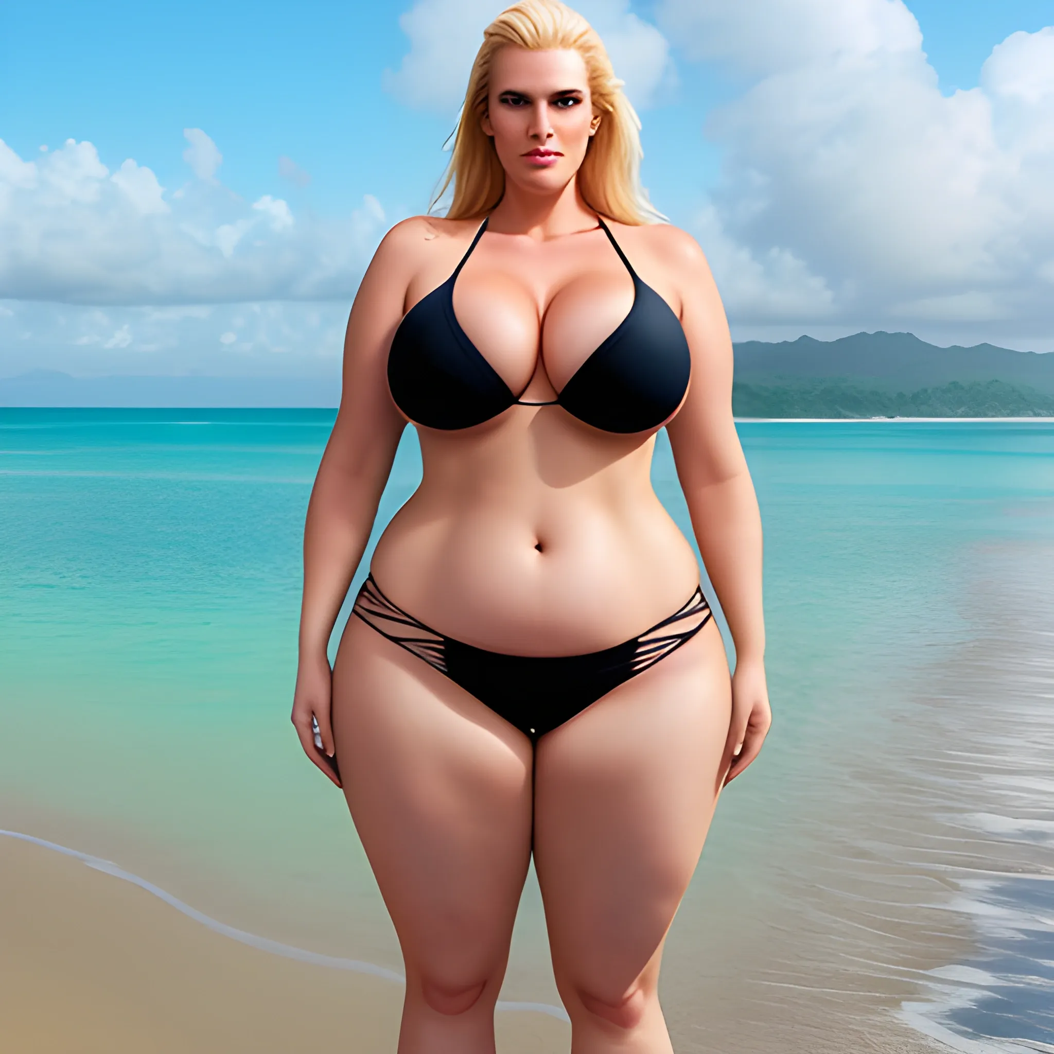 huge tall and strong plus size blonde calm young girl with small 
