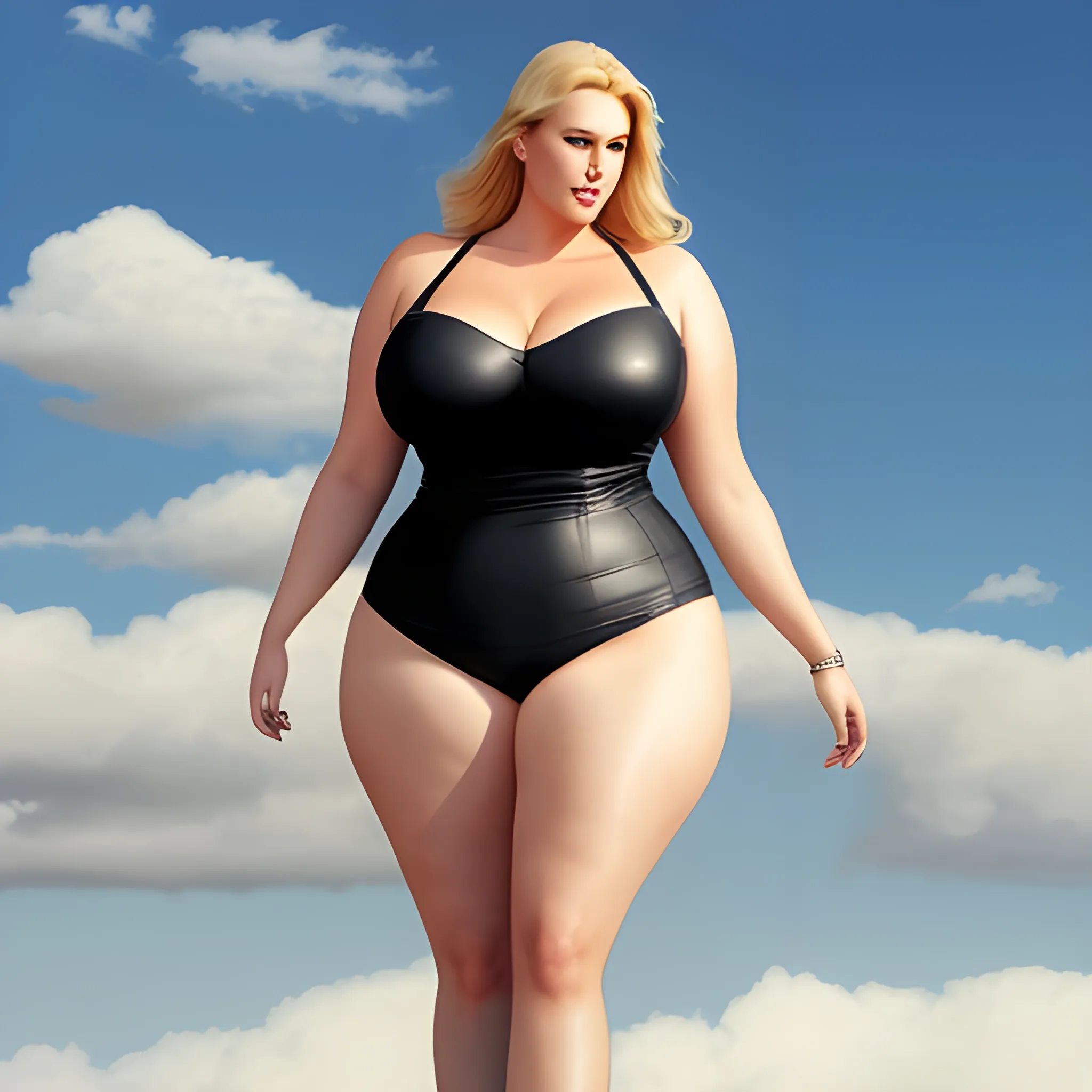 large and tall blonde plus size, not curvy girl with small head