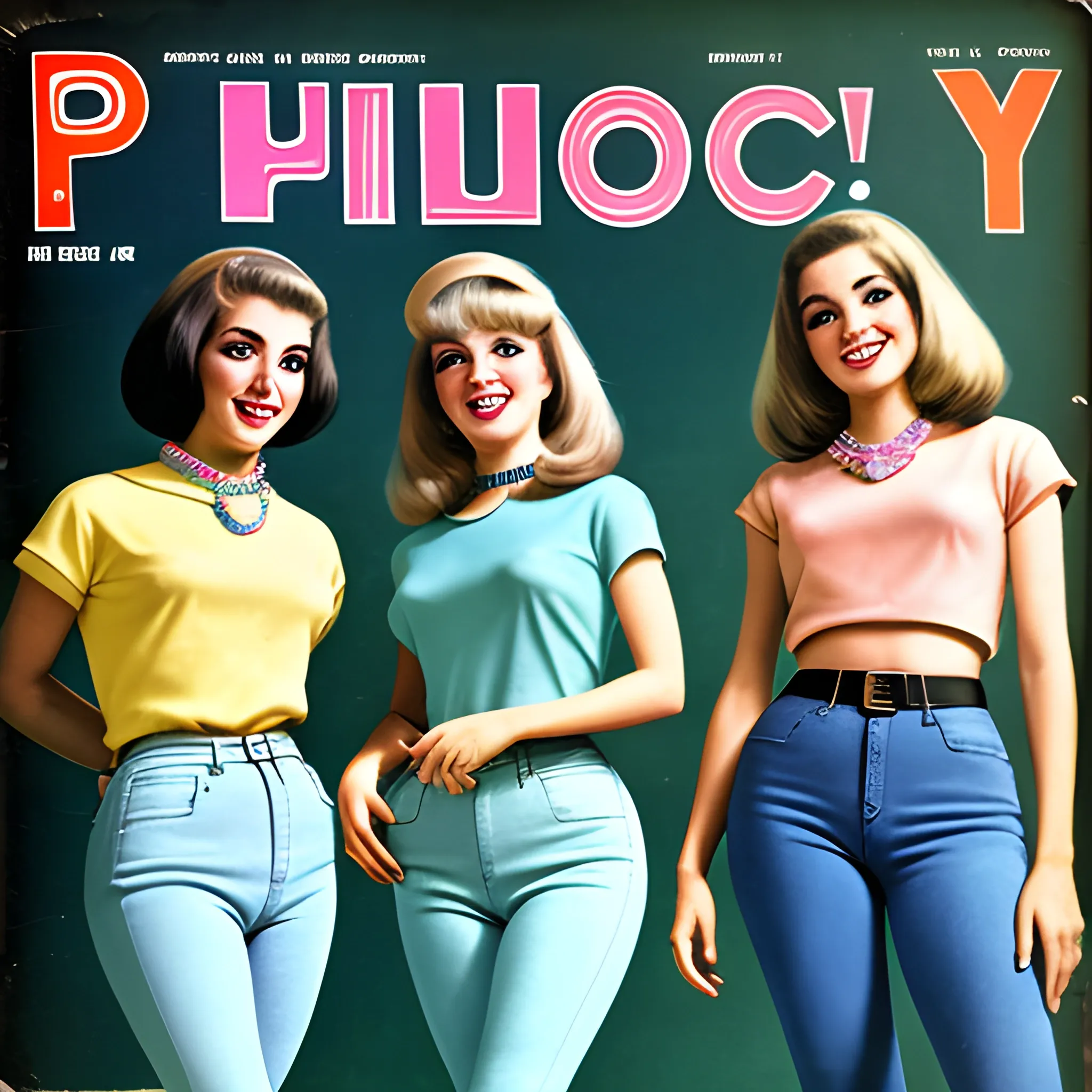 1960's music album cover pretty female, hippy, tight jeans
