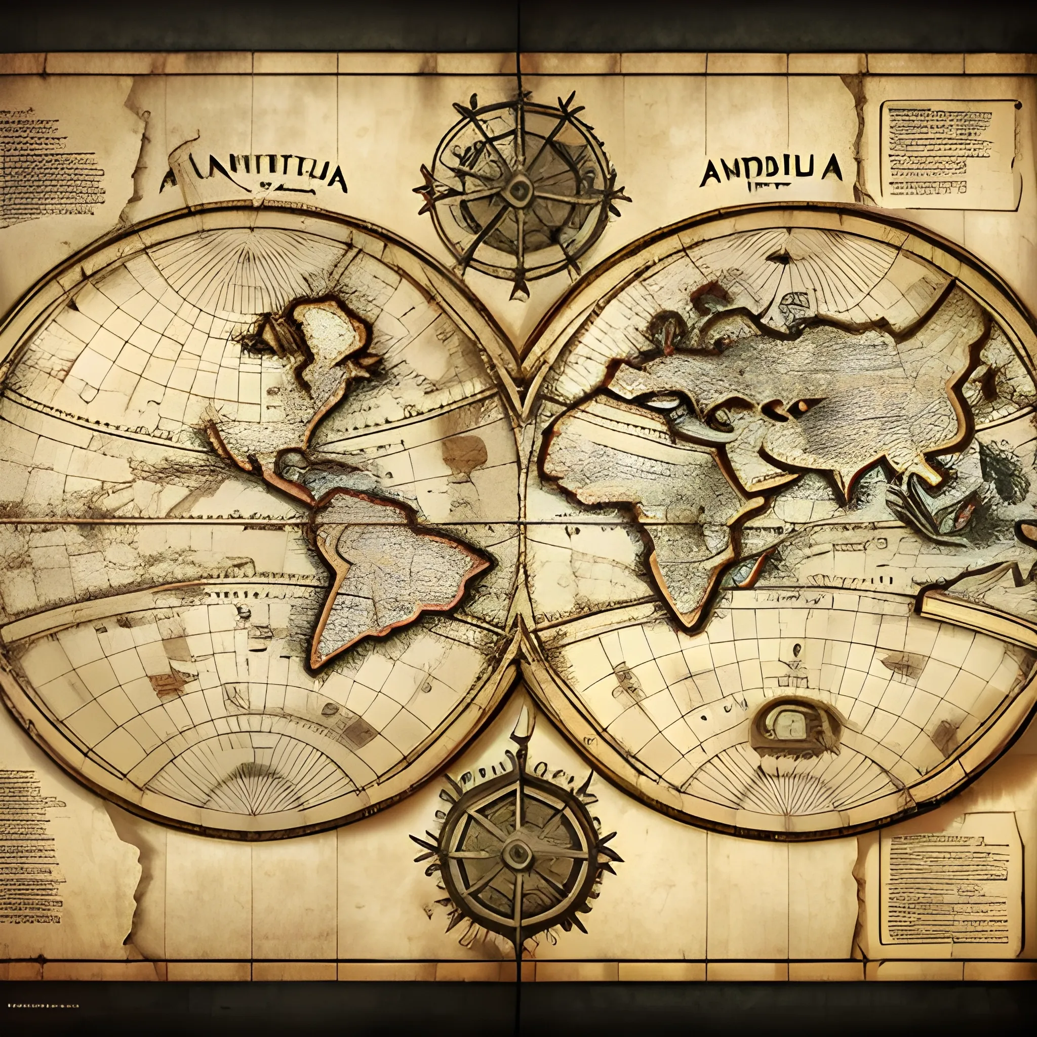 Genera un mapa del mundo como si fuese un mapa pirata con un toque antiguo, realista, 4k