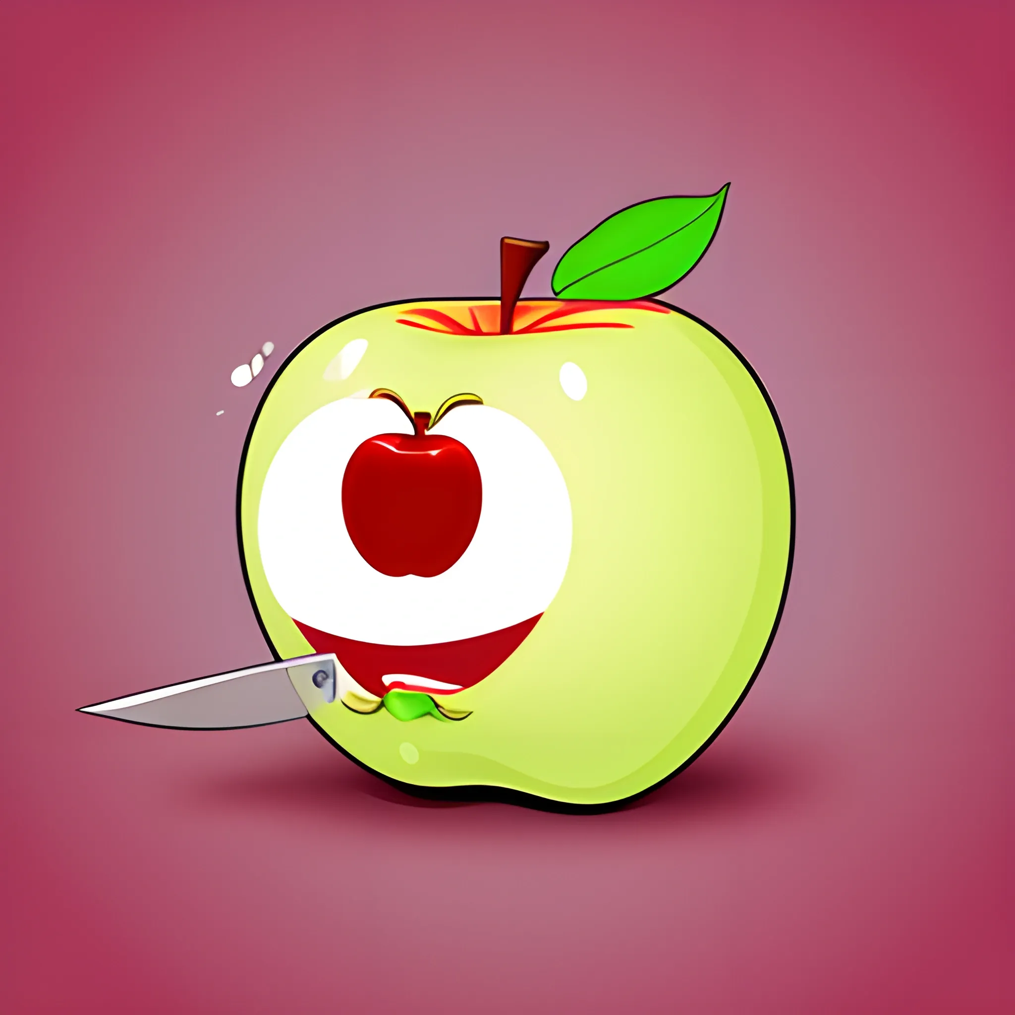 , Cartoon, apple crying while being pealed with a knife


