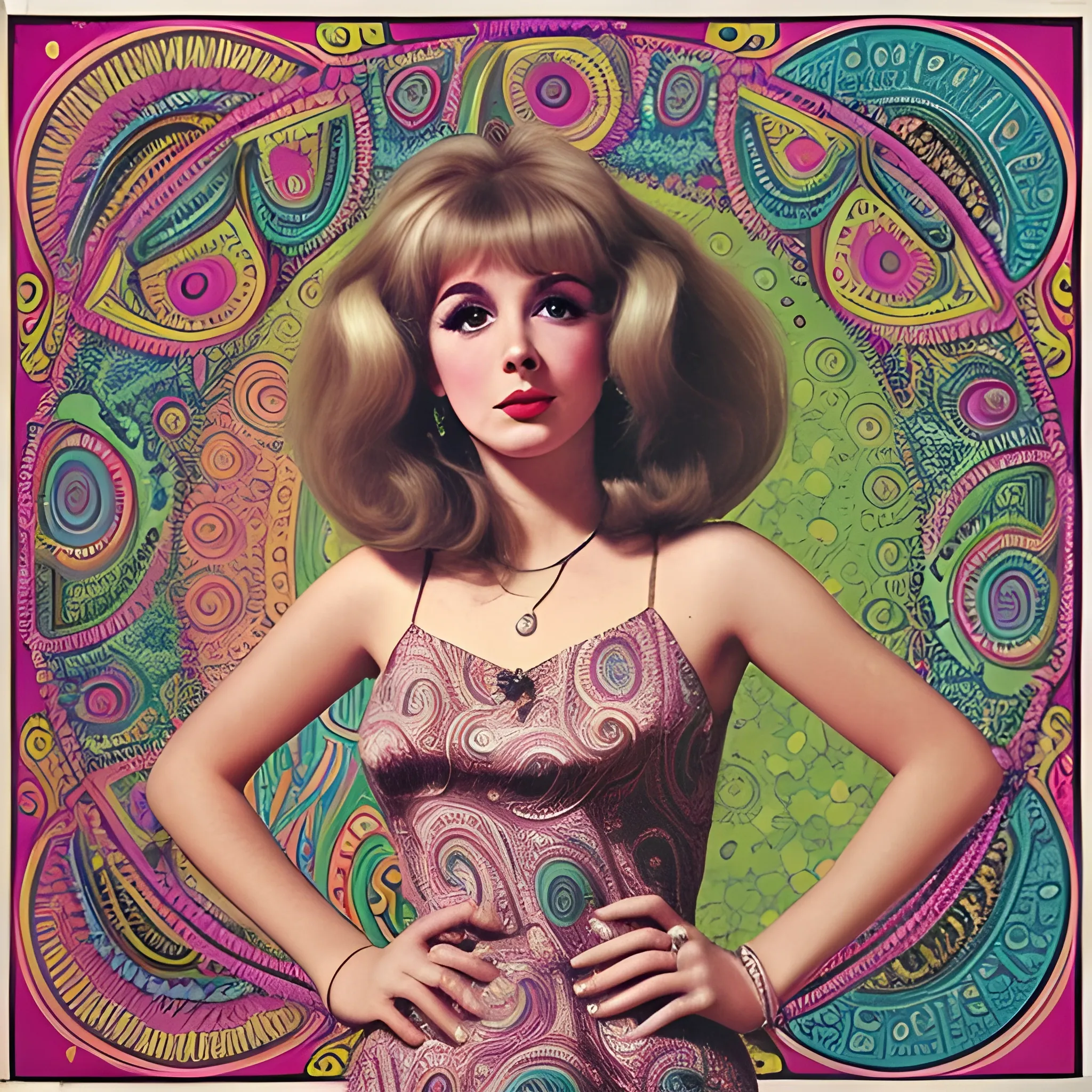 1960's, music album cover, hippy chick, paisley