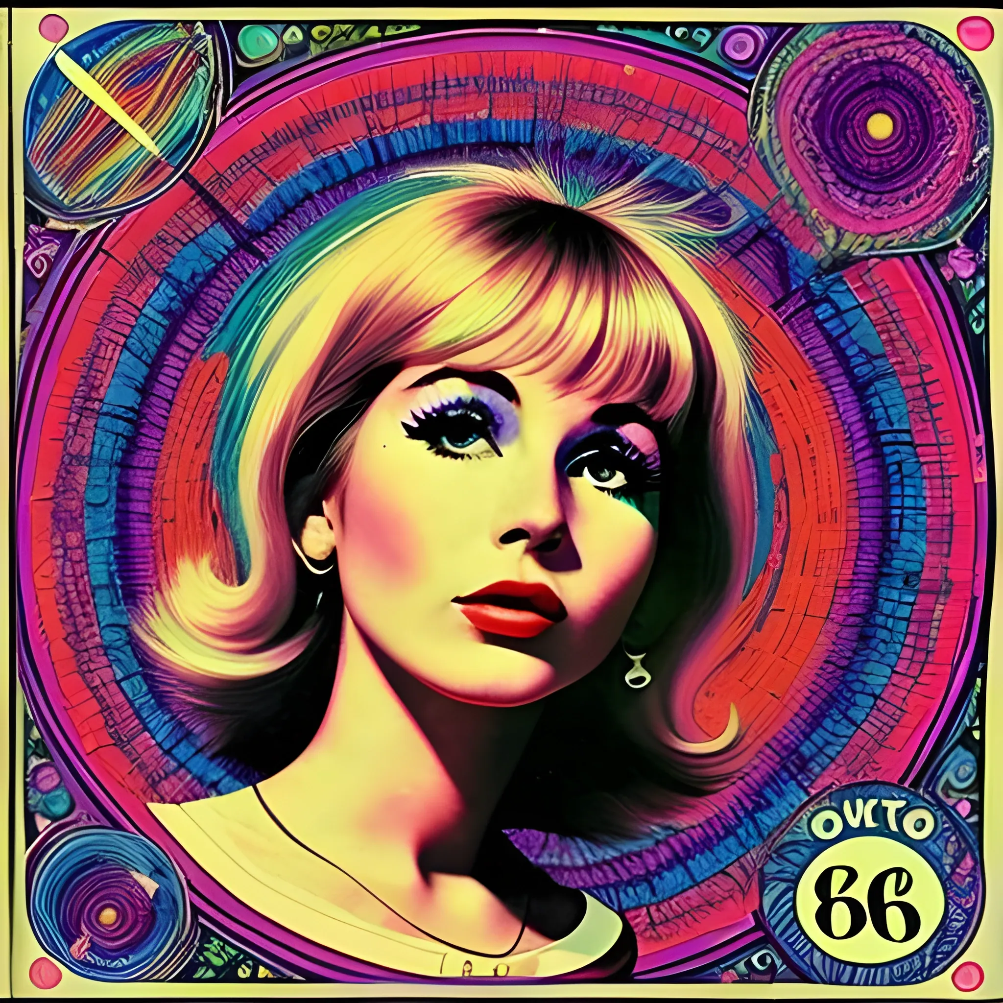 1960's, music album cover, hippy chick, psychedelic