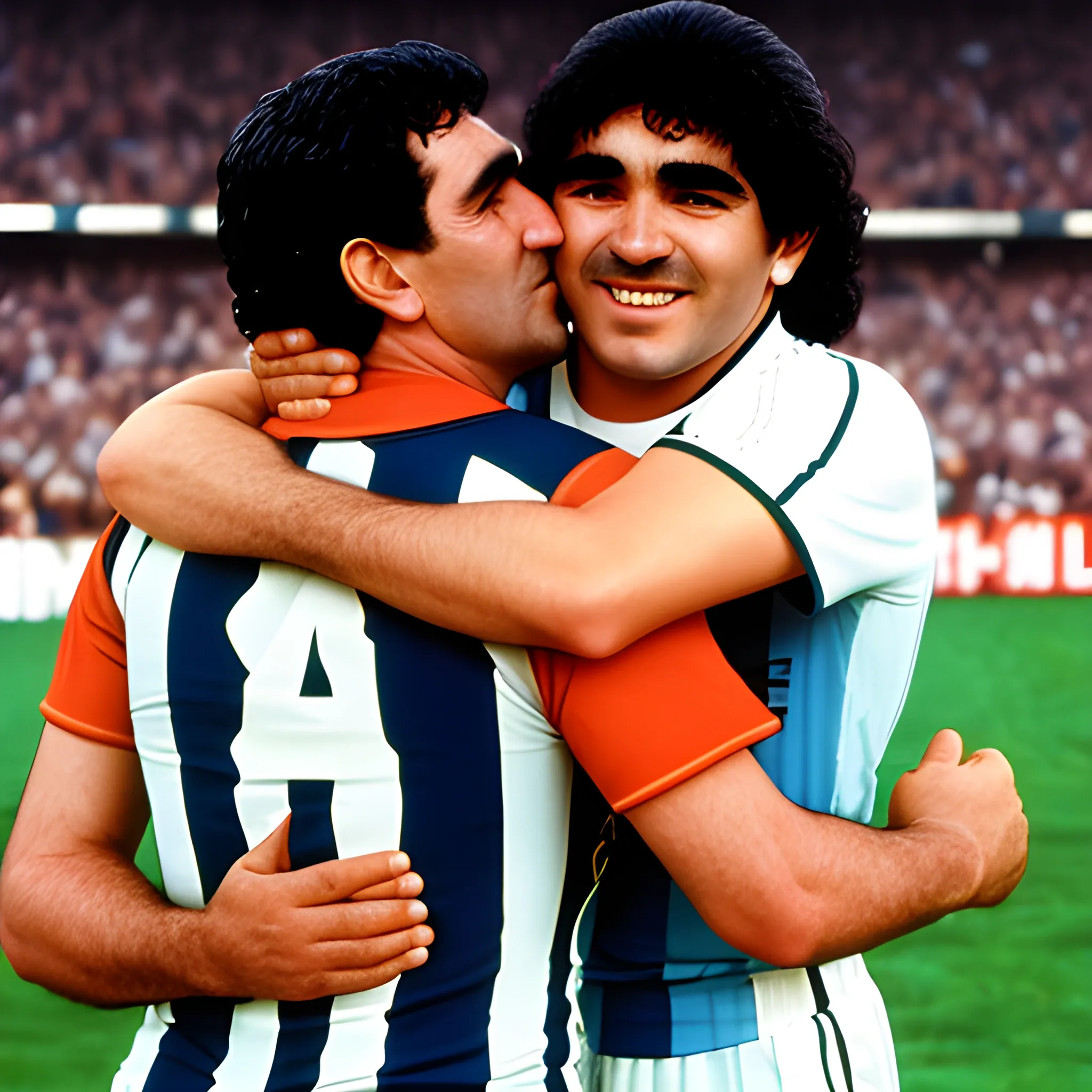 generate a man that hug maradona and san gennaro 