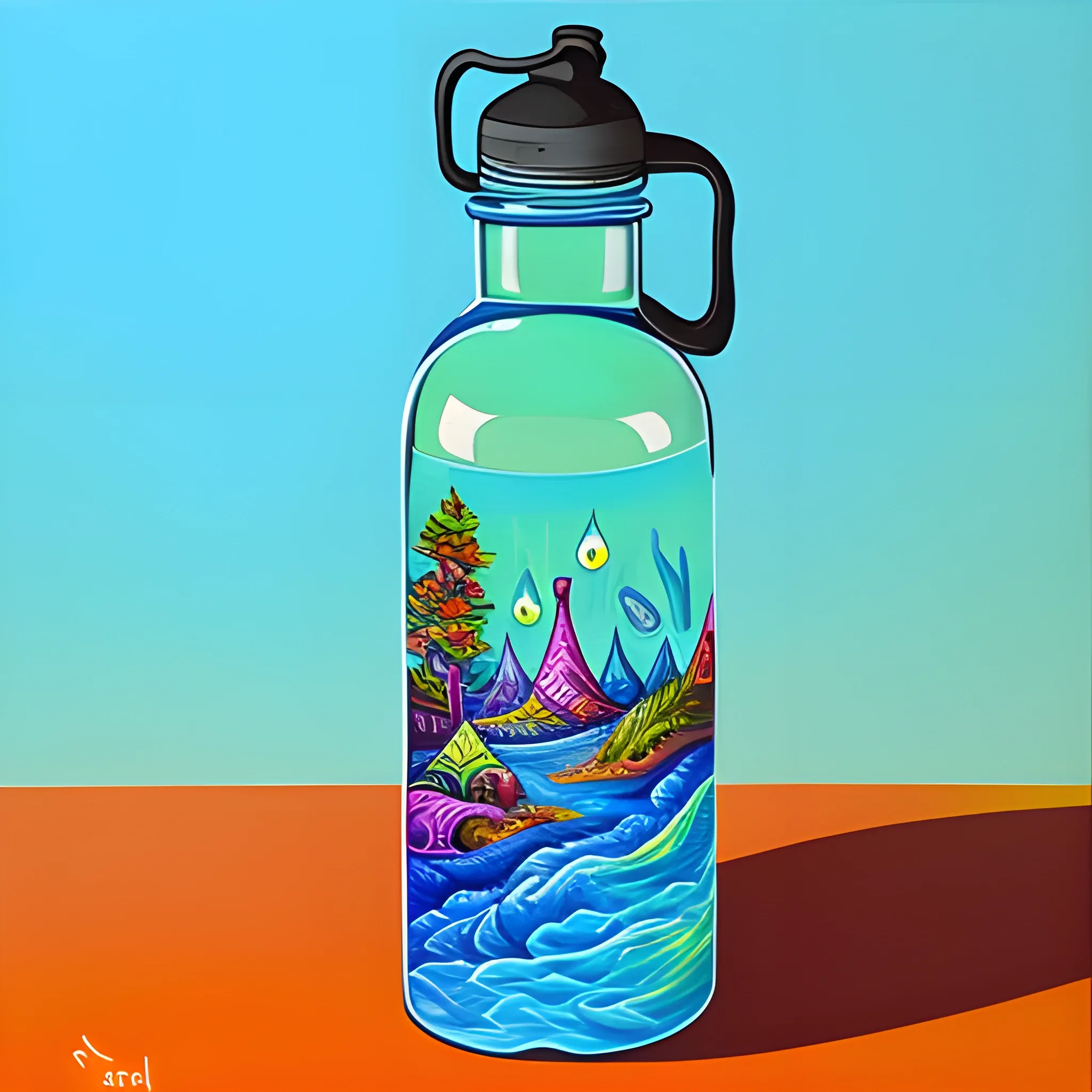 water bottle
, Trippy, Cartoon, Oil Painting