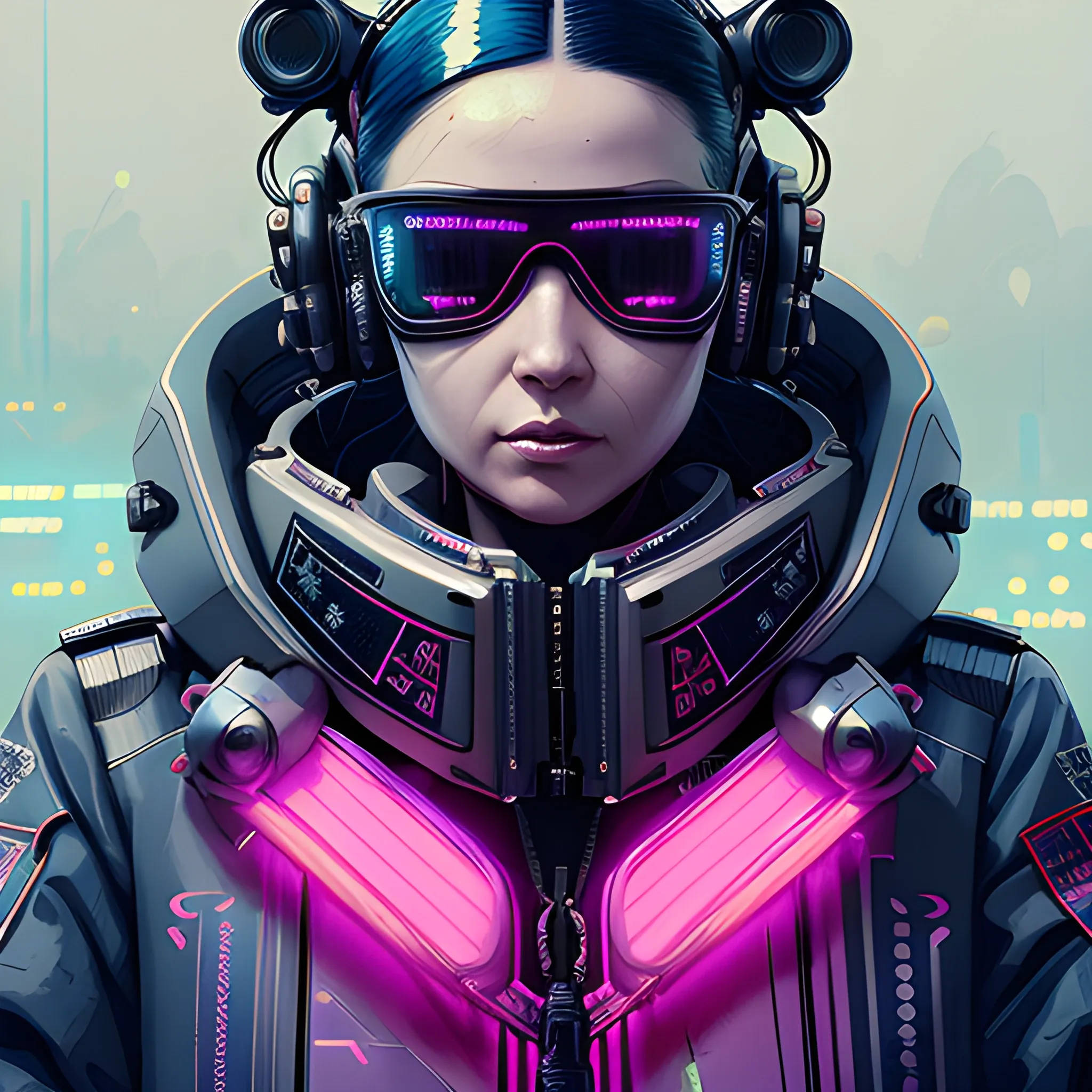 detailed neon female swat officer flying a jet, cyberpunk futuristic, neon, reflective puffy coat, decorated with traditional japanese by ismail inceoglu dragan bibin hans thoma greg rutkowski alexandros pyromallis nekro rene margitte, wide angle, illustrated, perfect face, fine details, realistic shaded, fine - face, pretty face 