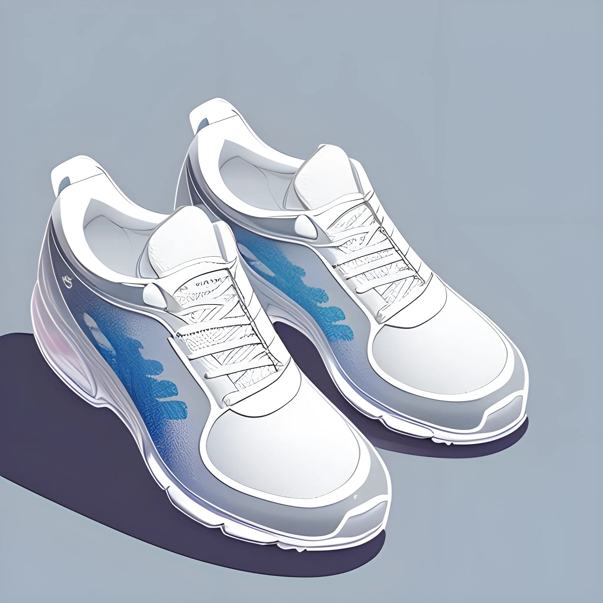 Detailed white transparent powder running shoes, the body gives ...