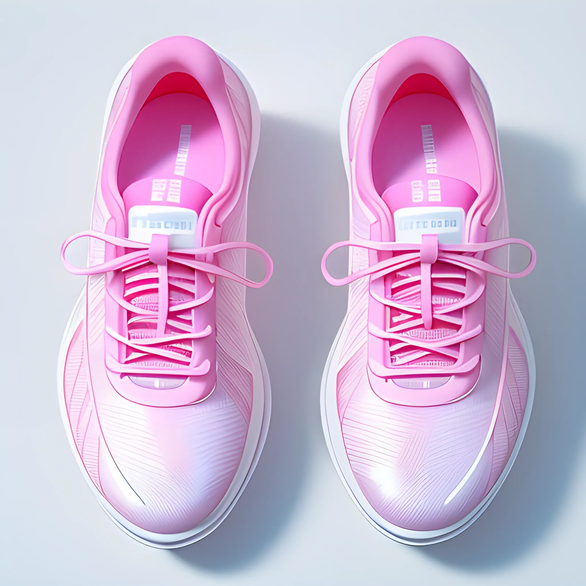 Detailed white transparent pink women's running shoes, the body gives a light feeling, reflective fluffy coat, Chinese gouache color matching, the main color is only pink and white, wide angle, side angle, illustration, fine details, realistic shadows, fine levels, beautiful curves, the picture is divided into four frames to show different angles